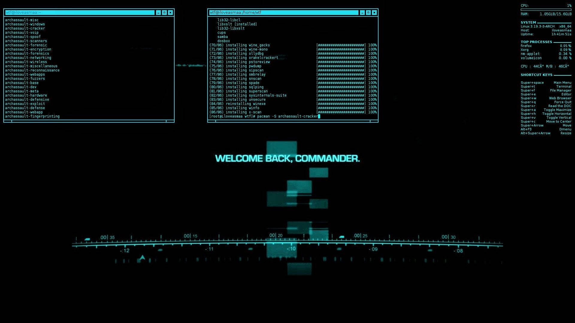 Hacker Screen Full HD, glowing teal text, progress bars, Full HD Desktop Wallpaper