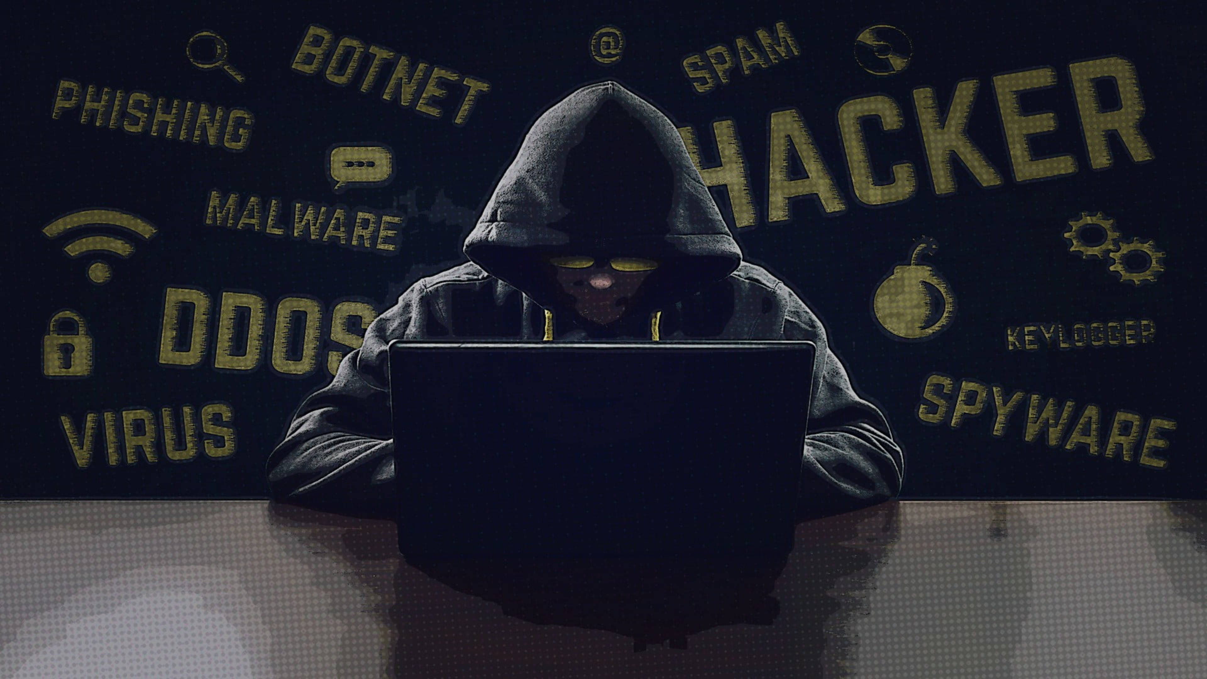 4K, laptop, hooded hacker, 4K Desktop Wallpaper