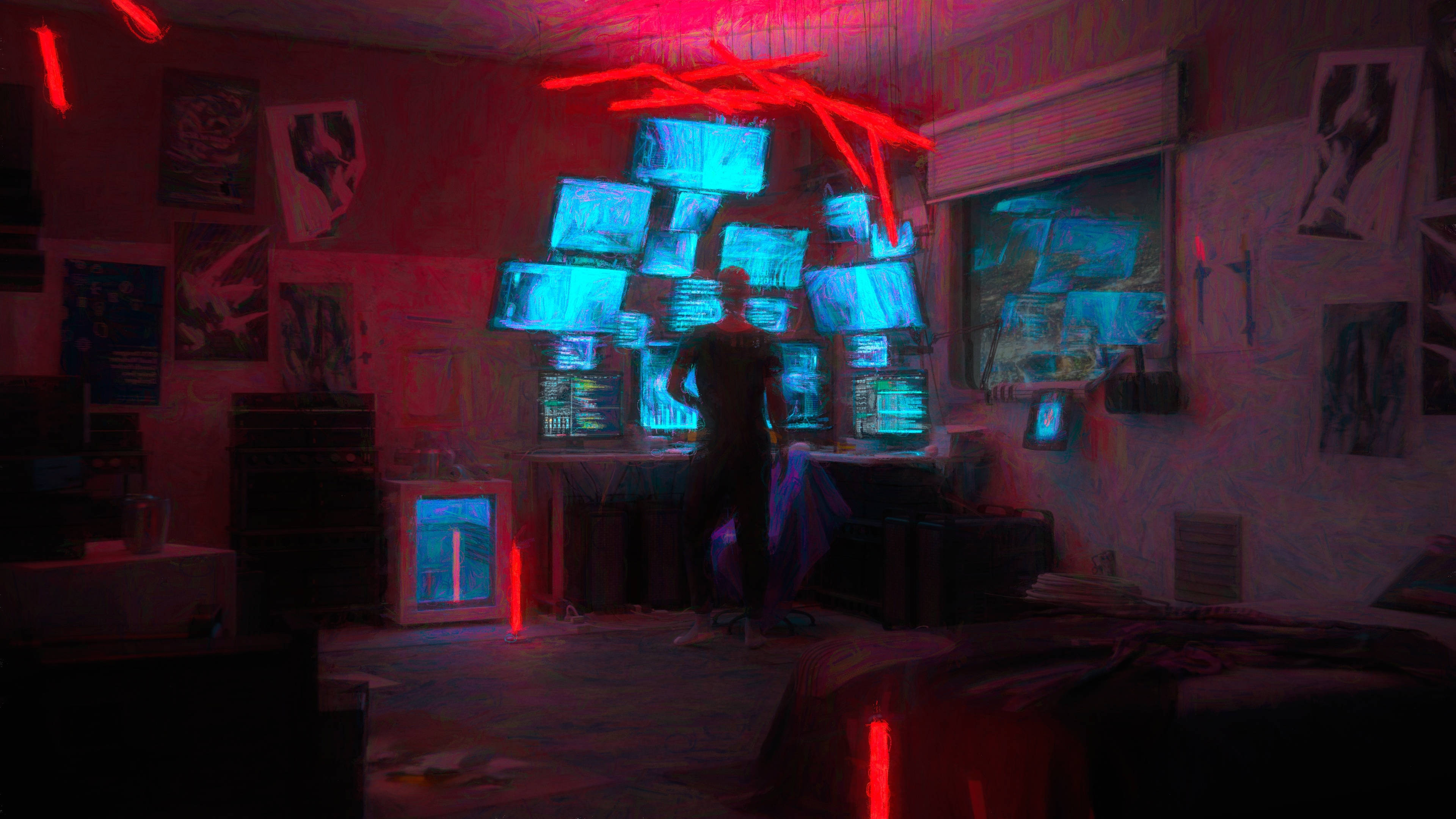 64k ultra hd, hacker, dim room, 4K Desktop Wallpaper