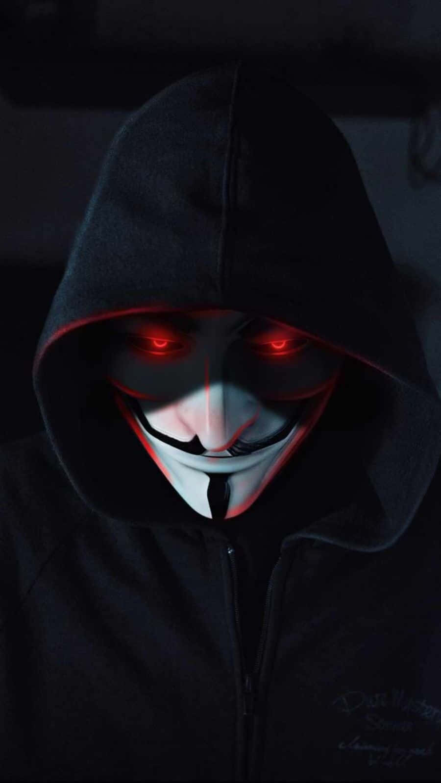 black hoodie, white Guy Fawkes mask, glowing red eyes, HD Phone Wallpaper