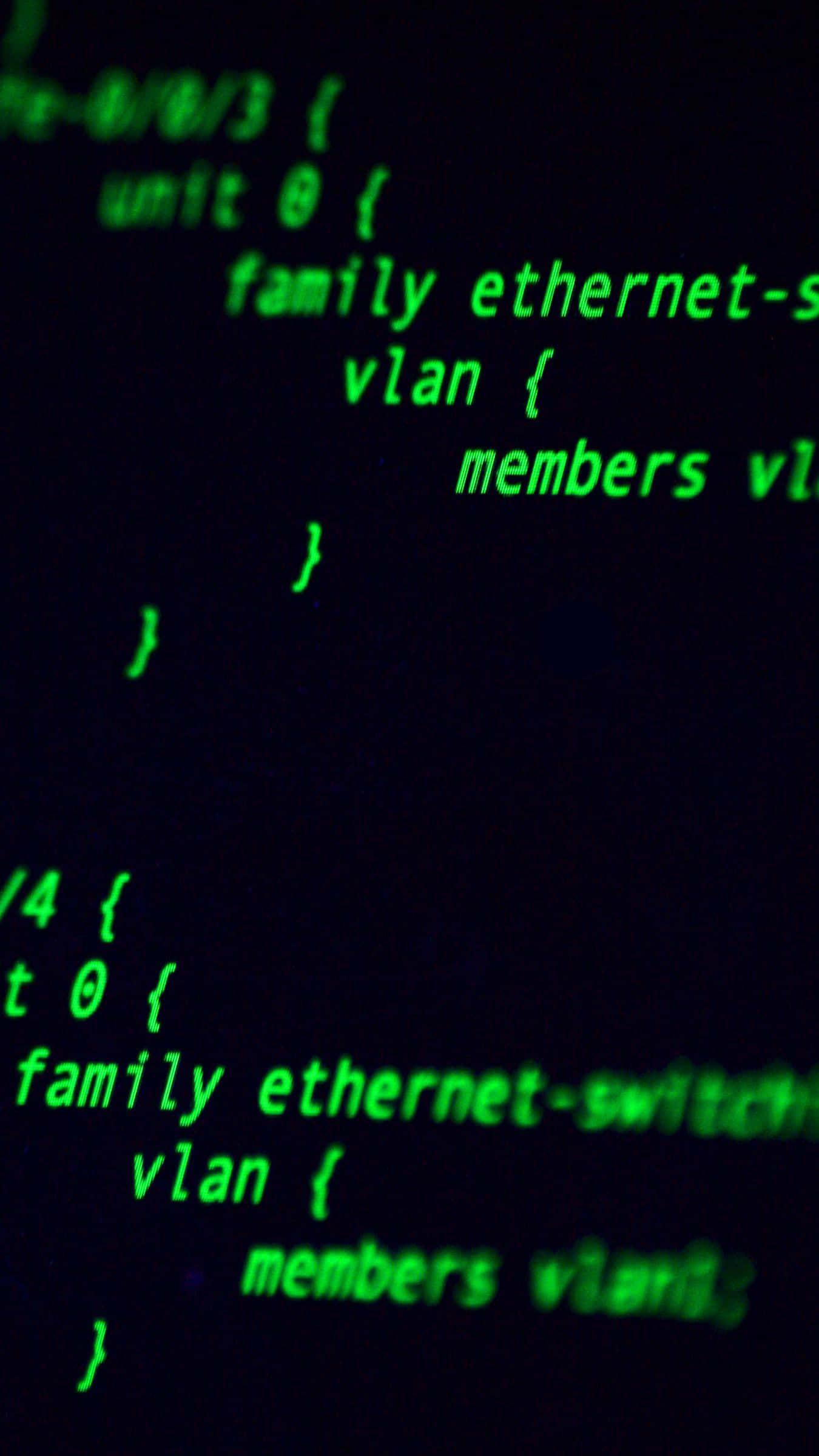 hacker code screen, green glowing, network configuration code, Full HD Phone Wallpaper