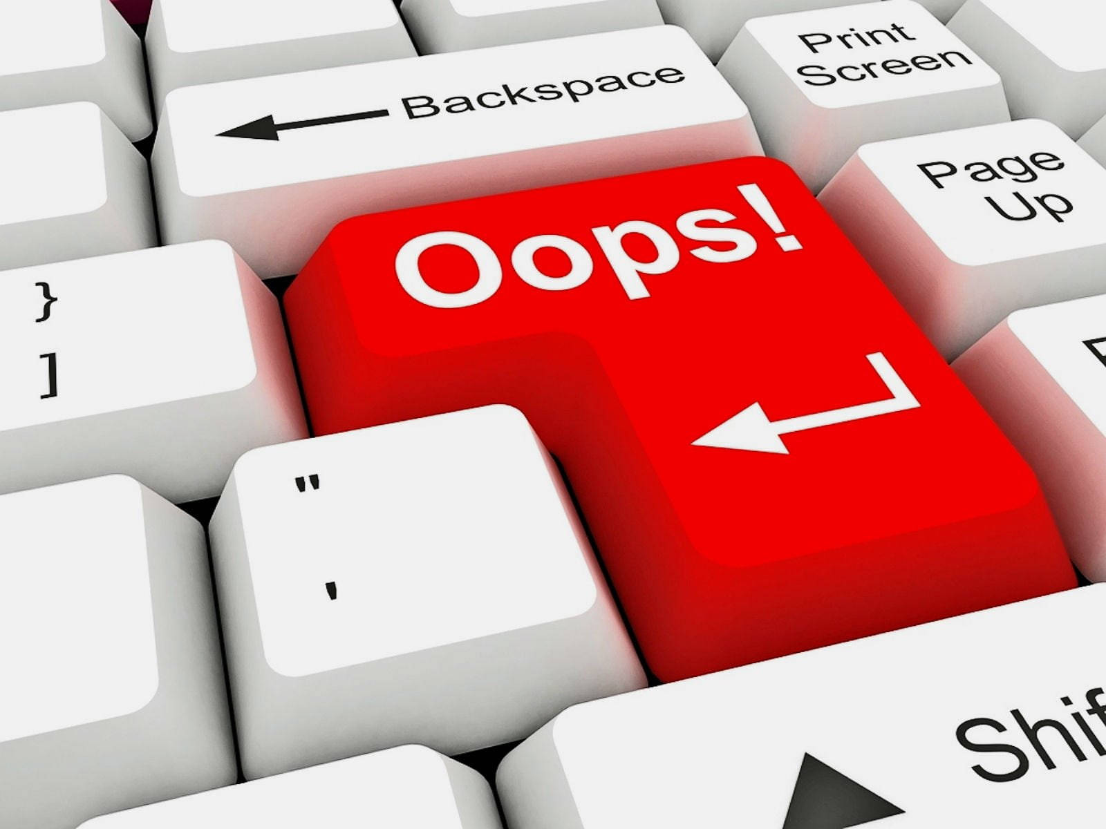 red keyboard key, Oops!, white keys, HD Desktop Wallpaper