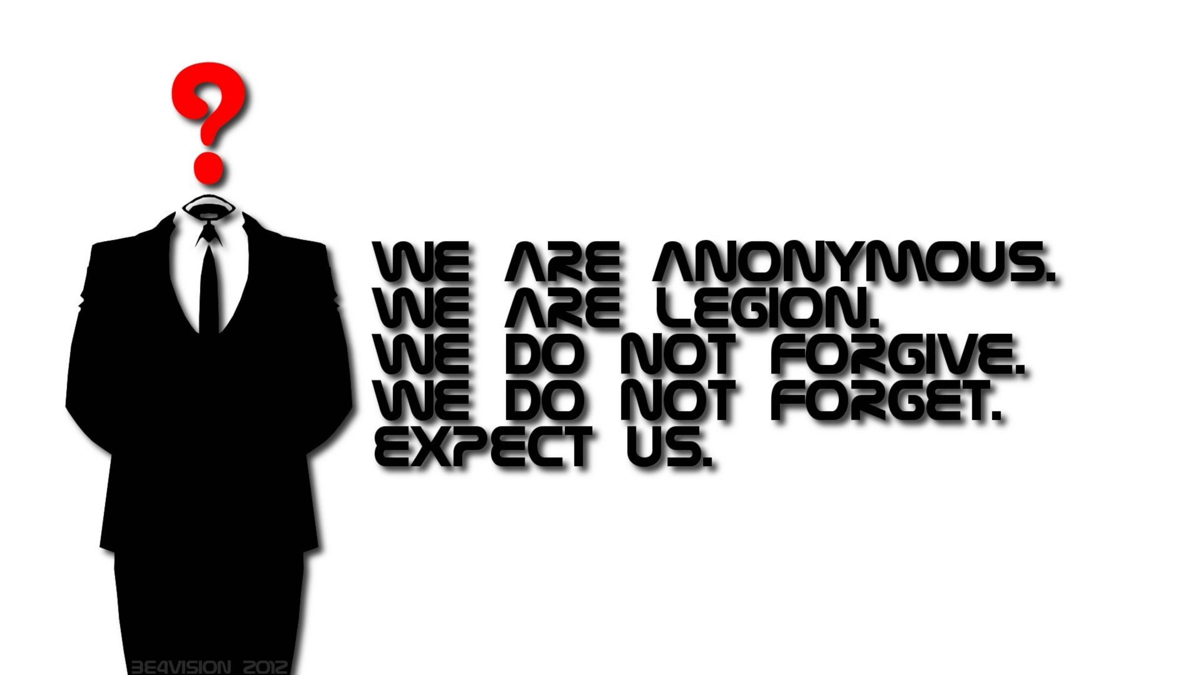 red question mark, black-suited figure, We are Anonymous We are Legion We do not forgive We do not forget Expect us, 4K Desktop Wallpaper