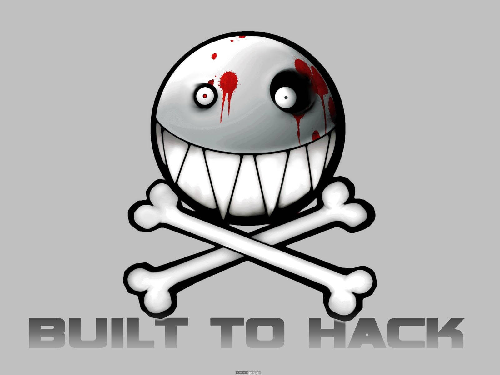 bloody smiley face hacker logo, cartoon skull, blood splatters, HD Desktop Wallpaper