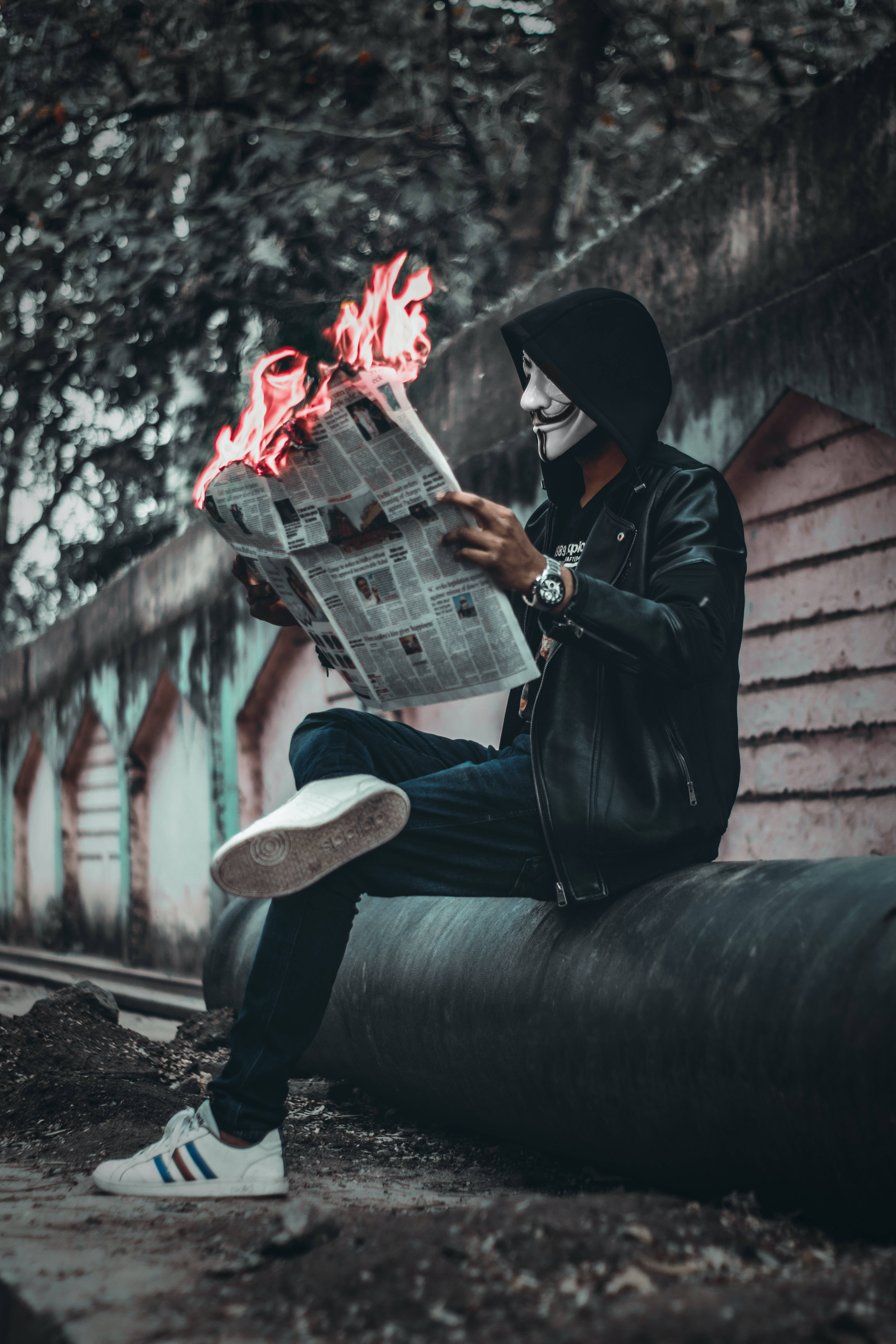 Hacker Mask Man, black hoodie, pipe, 5K Phone Wallpaper