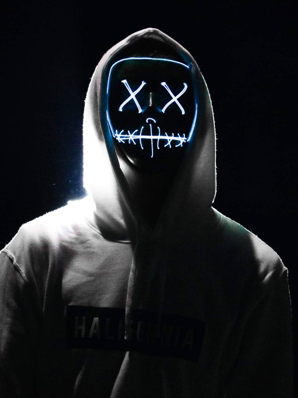 glowing blue LED mask, X eyes, stitched mouth, HD Phone Wallpaper