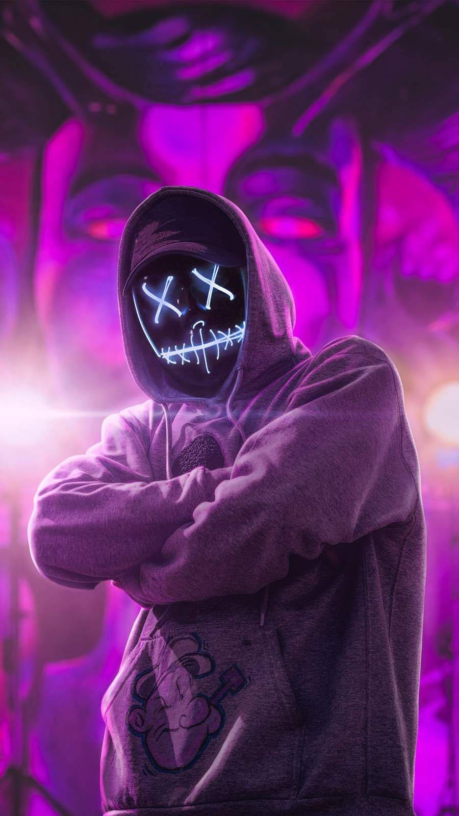 Hacker Mask, neon mask, stitched eyes and mouth, HD Phone Wallpaper