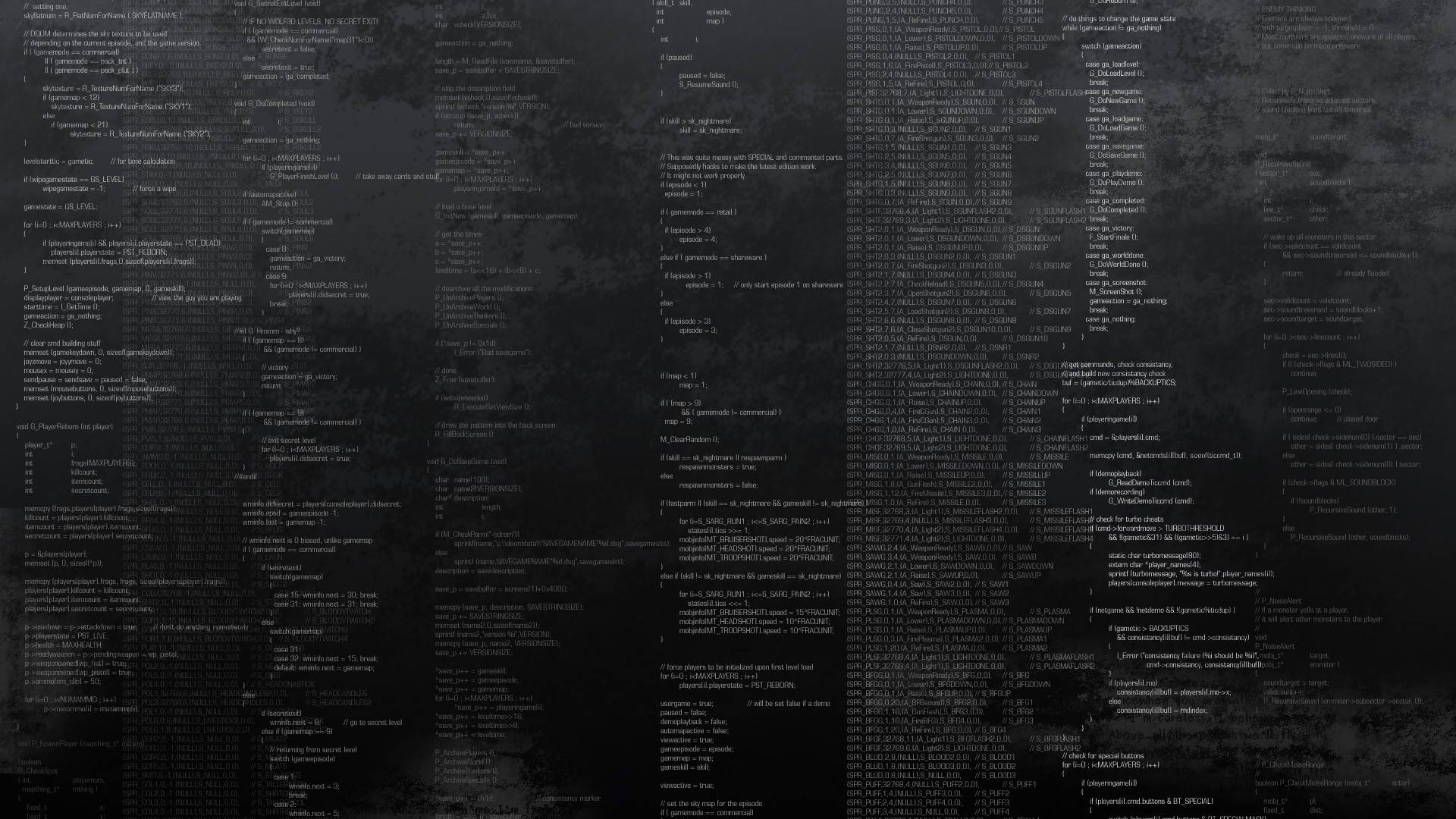 hacker screen code segments, glowing white lines, computer code, Full HD Desktop Wallpaper