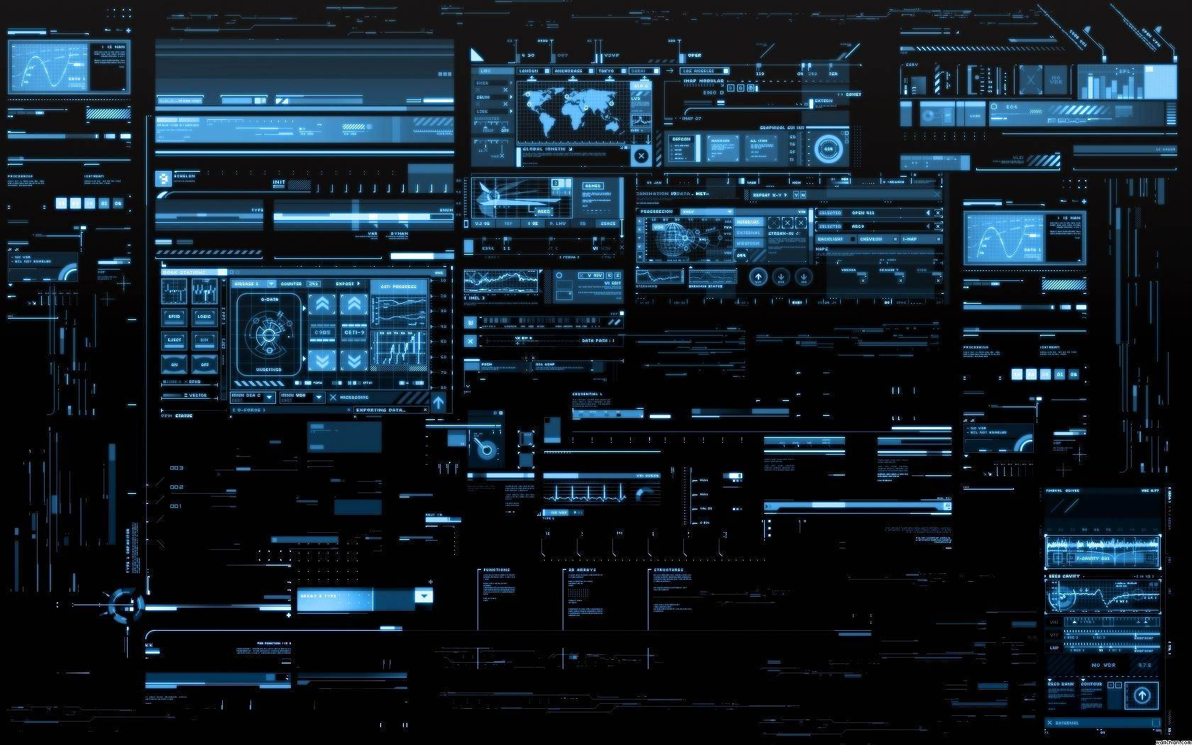 Hacker, glowing blue holographic interfaces, data streams, HD Desktop Wallpaper
