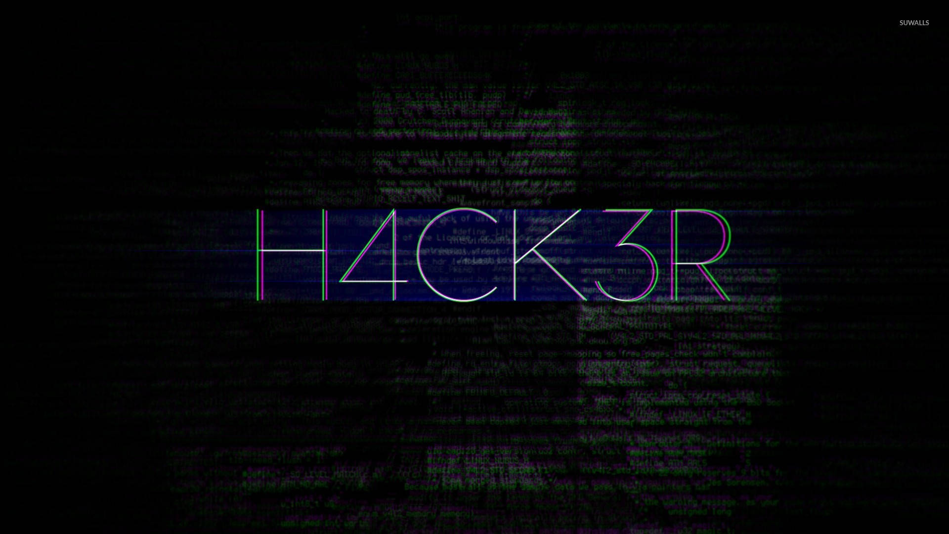 glitch hacker screen, glowing neon text, hack3r, Full HD Desktop Wallpaper