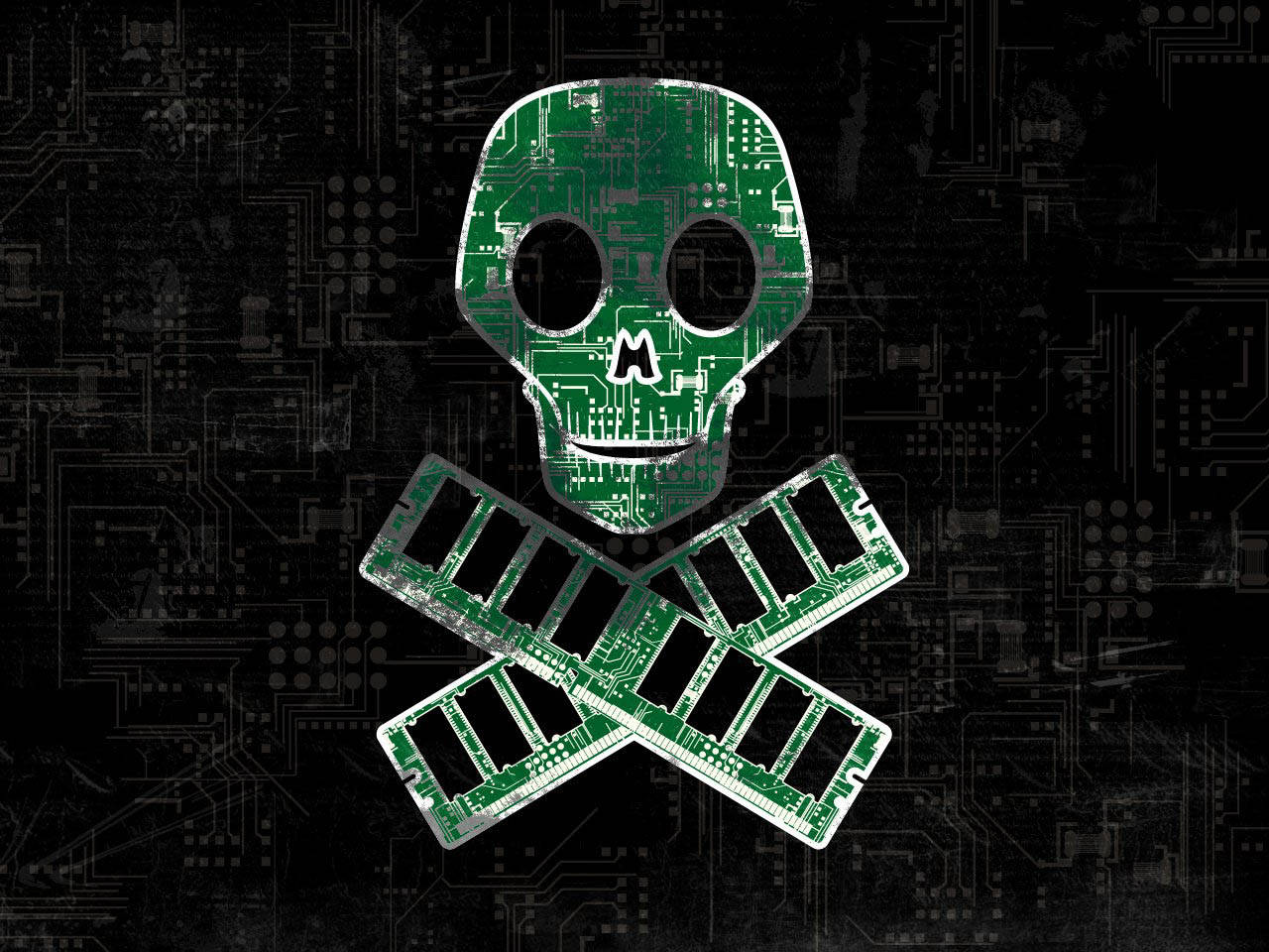 poison skull, circuit board, green, HD Desktop Wallpaper