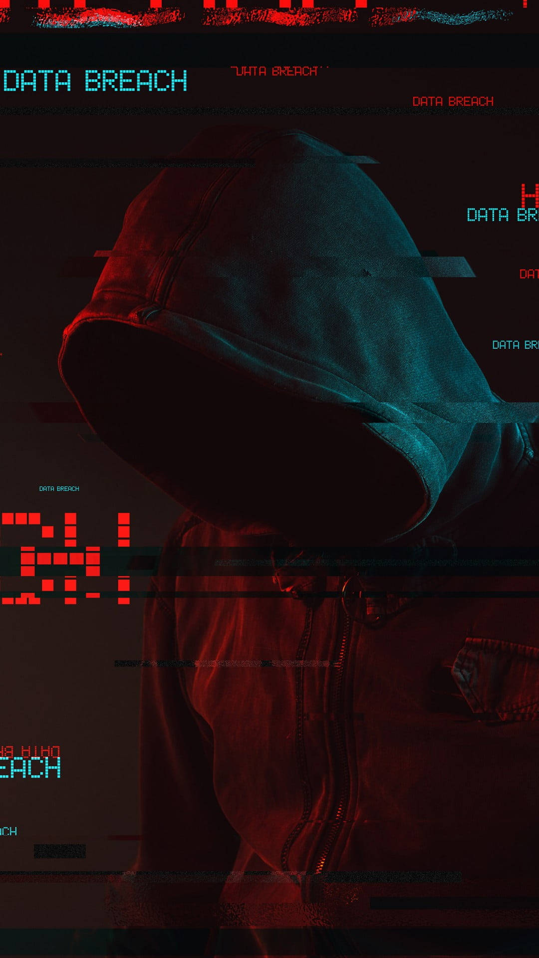 hooded figure, dark hoodie, glitching digital backdrop, Full HD Phone Wallpaper