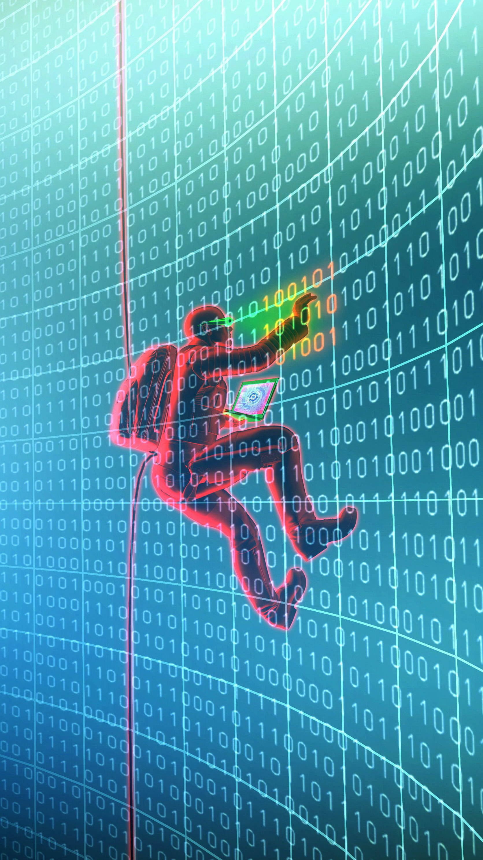 hacker, binary wall, laptop, 2K Phone Wallpaper