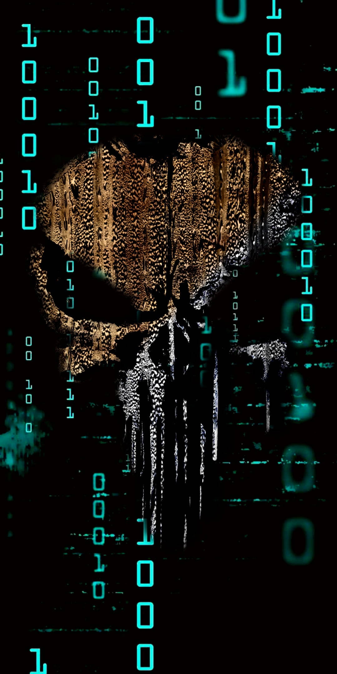 abstract skull, teal binary code, dark digital backdrop, Full HD Phone Wallpaper