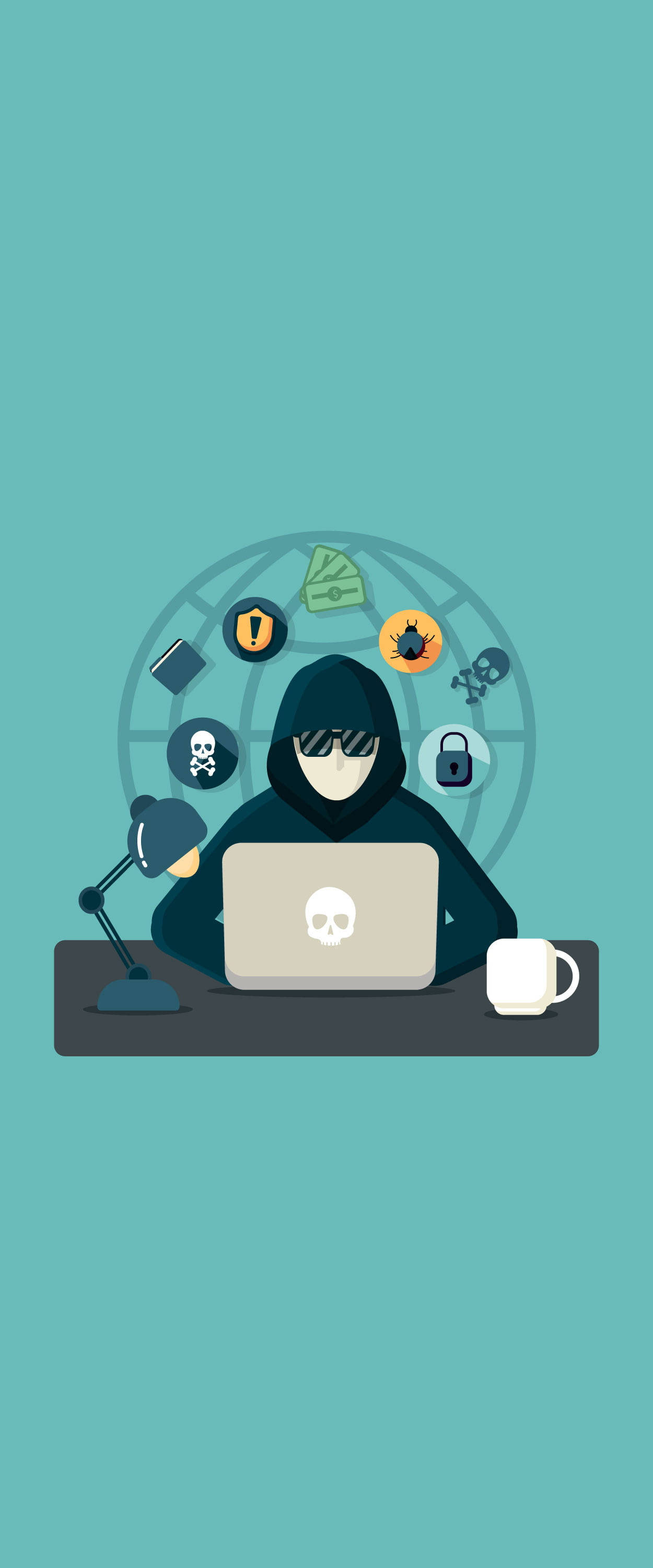 hooded hacker, sunglasses, skull laptop, 2K Phone Wallpaper