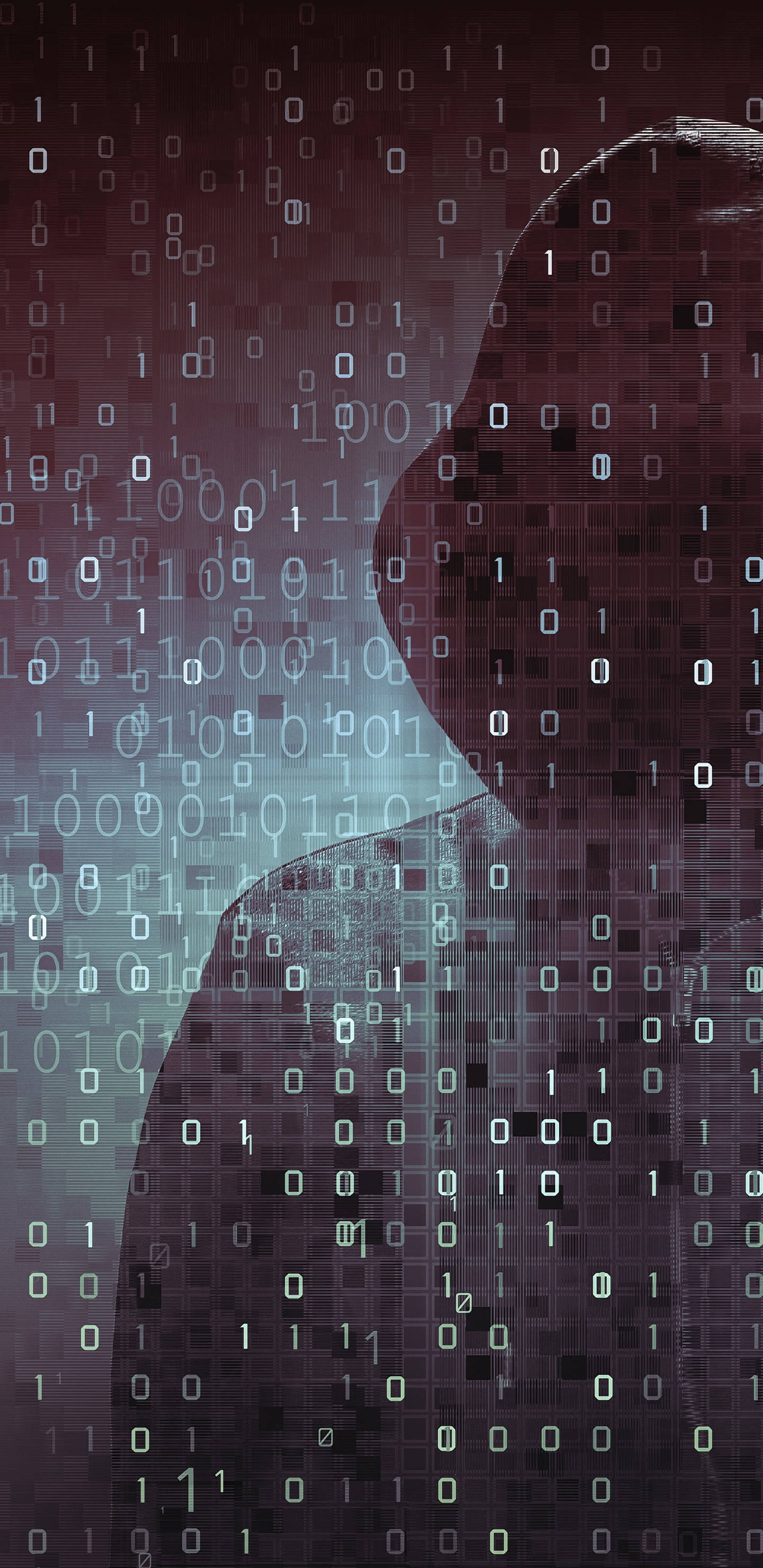 binary code, cyberpunk atmosphere, silhouette, 2K Phone Wallpaper
