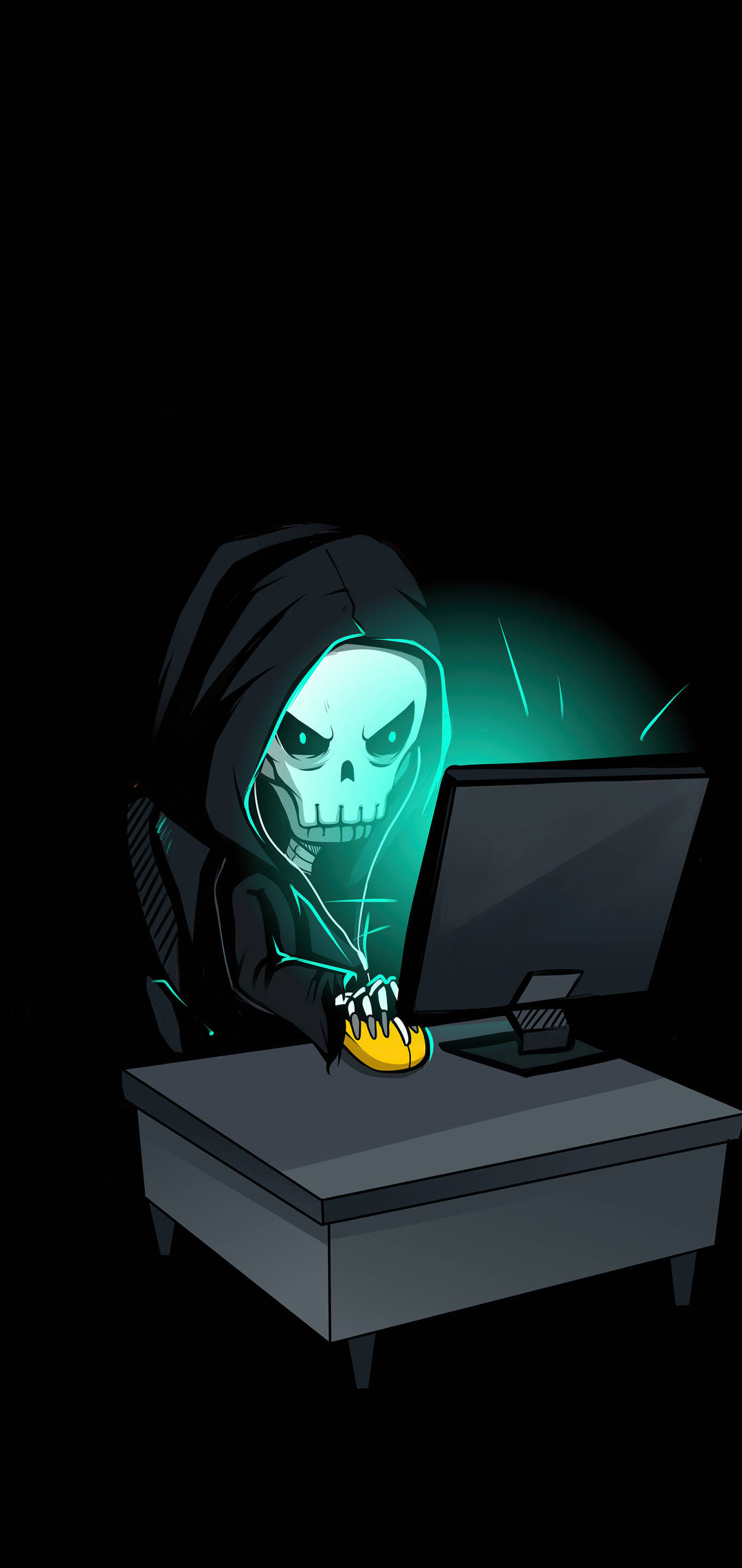 glowing skull, hoodie, computer mouse, Full HD Phone Wallpaper