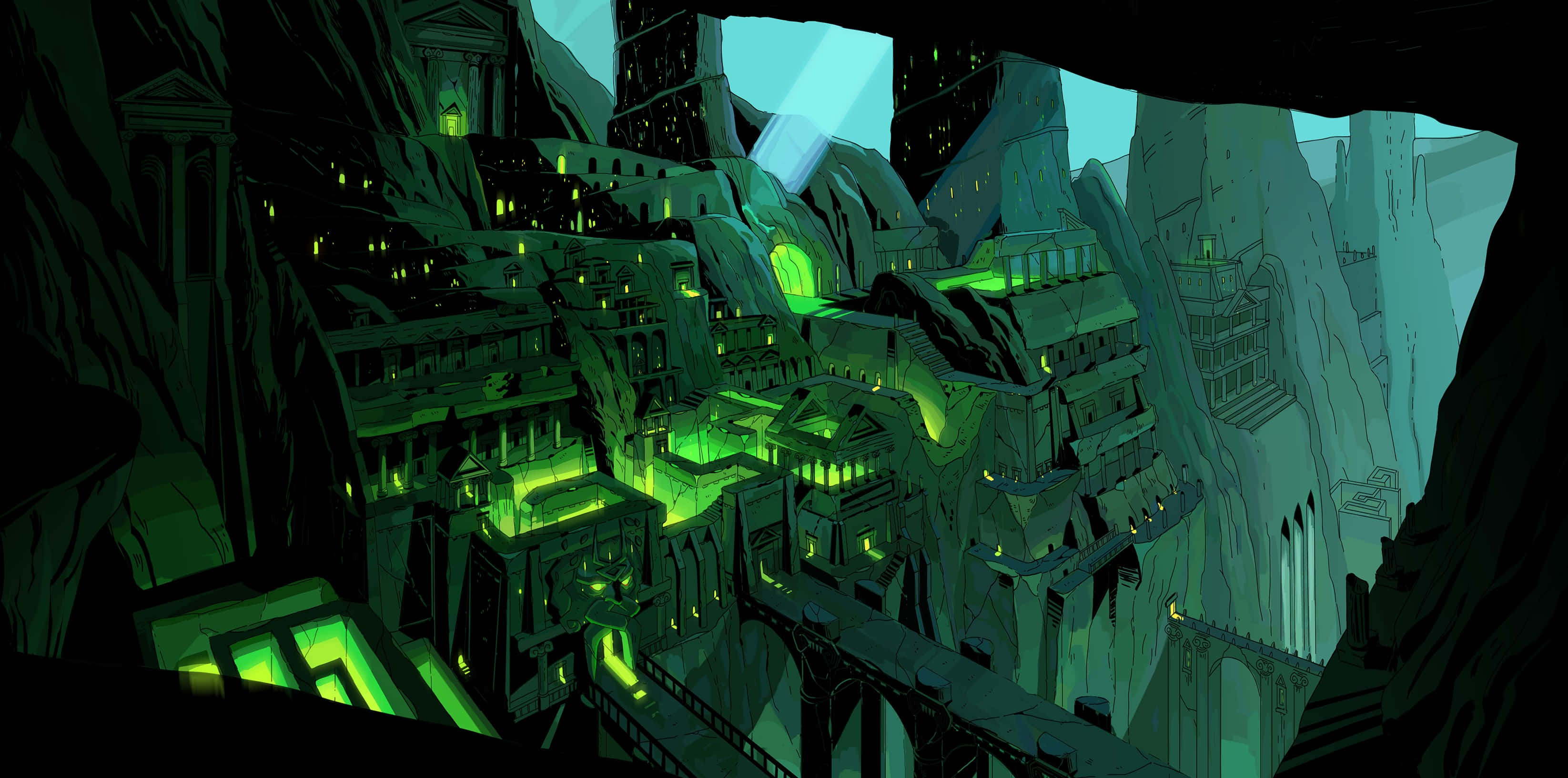 Hades, underworld, cityscape, 2K Desktop Wallpaper