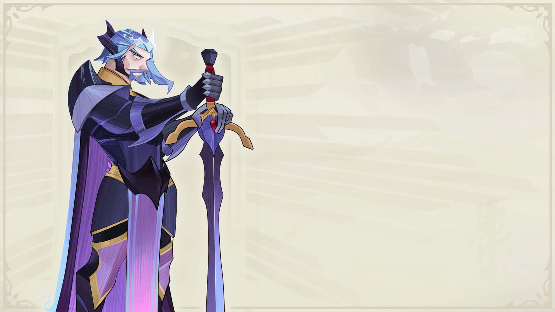 Hades, anime knight, blue hair, Full HD Desktop Wallpaper