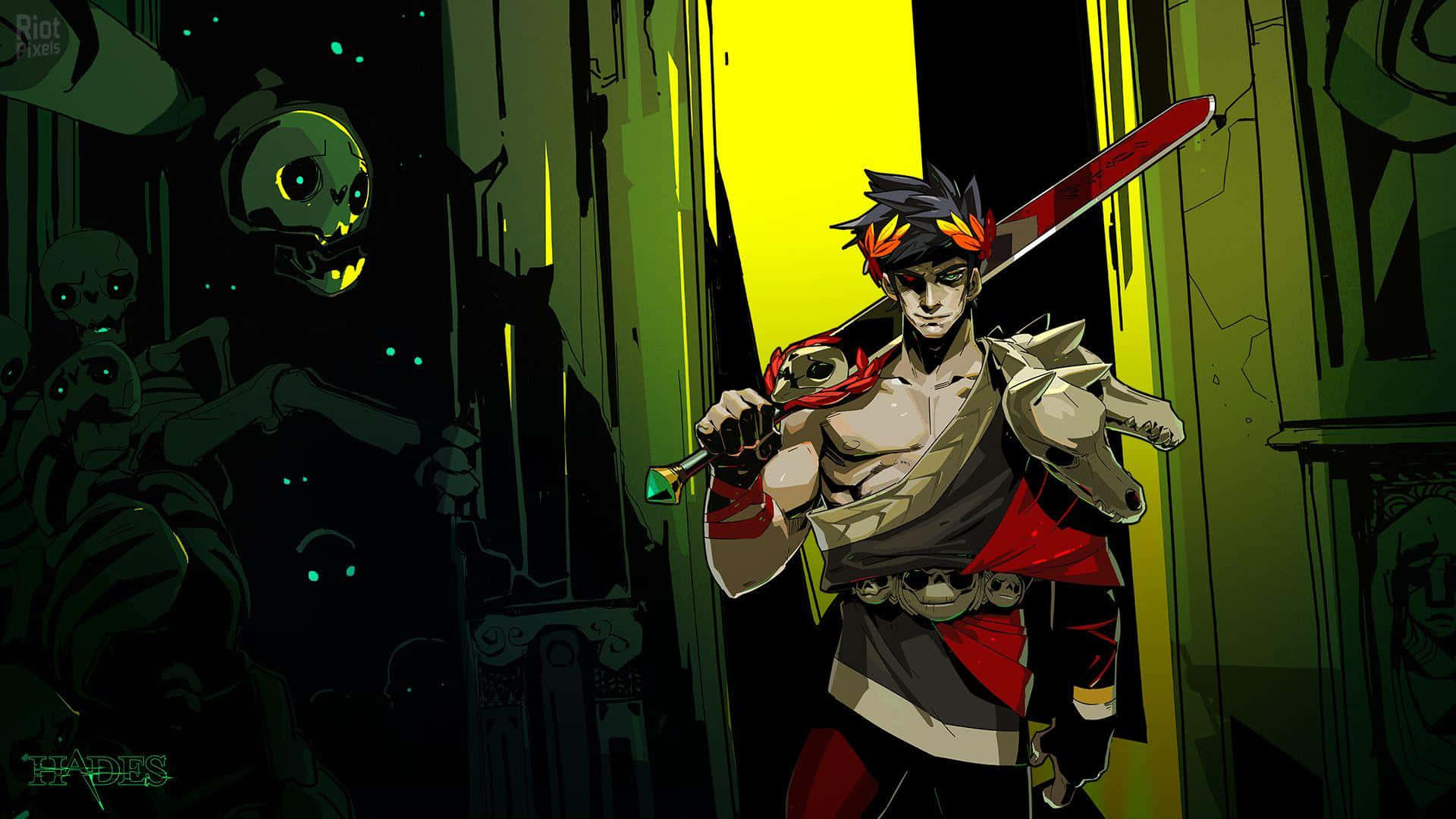 Hades, red sword, glowing skulls, Full HD Desktop Wallpaper
