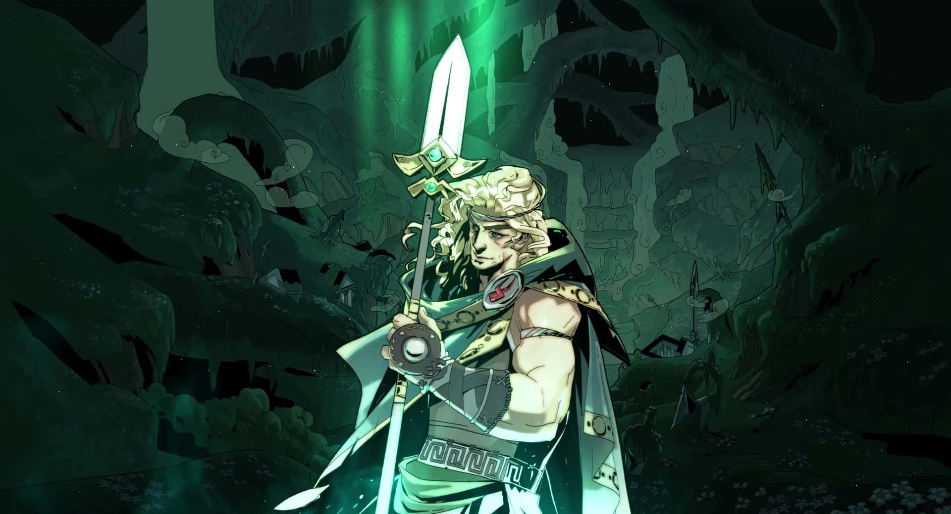 Hades, golden hair, glowing green sword, Full HD Desktop Wallpaper
