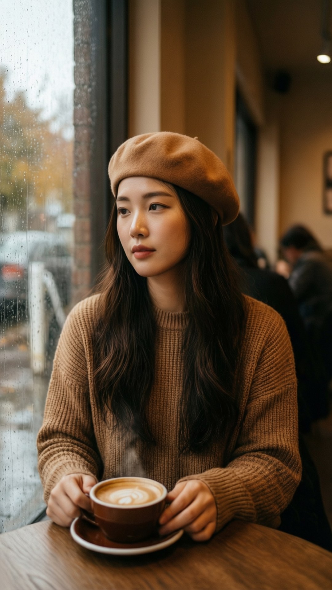 Haerin, coffee shop, autumn, Full HD Phone Wallpaper