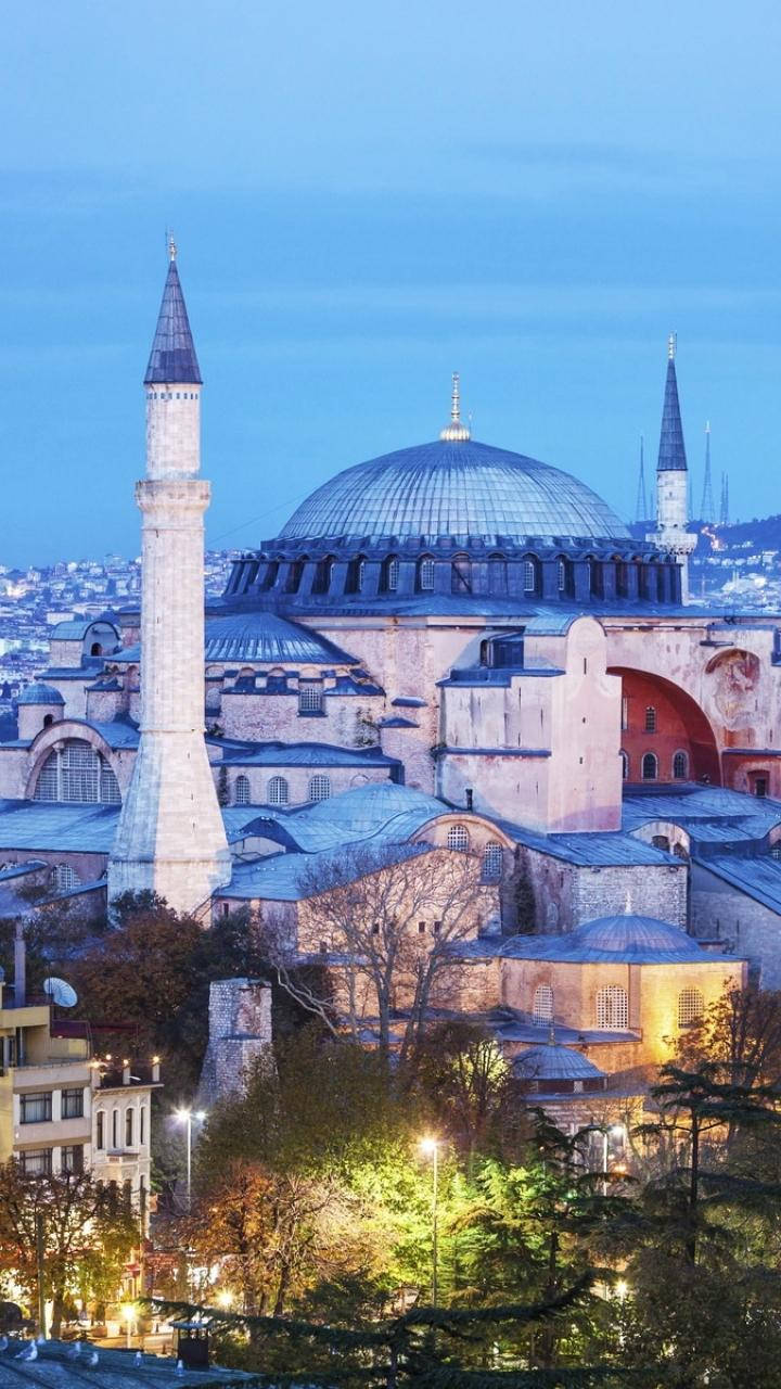 Hagia Sophia, main dome, dusk, HD Phone Wallpaper