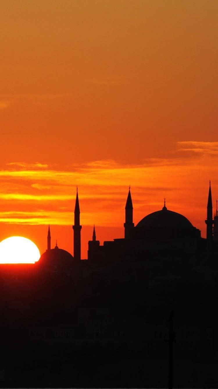 Hagia Sophia, sunset, fiery orange sunset sky, HD Phone Wallpaper