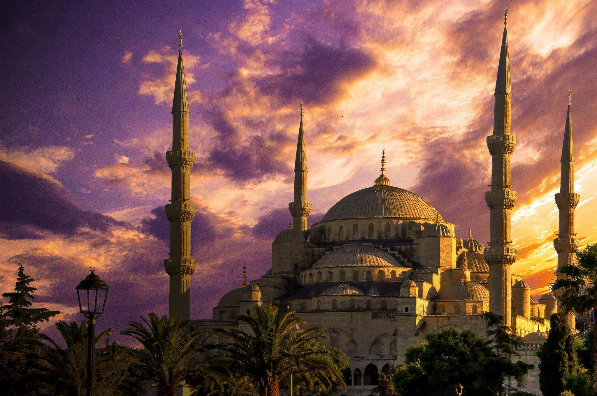 Hagia Sophia, rear facade, four minarets, Full HD Desktop Wallpaper