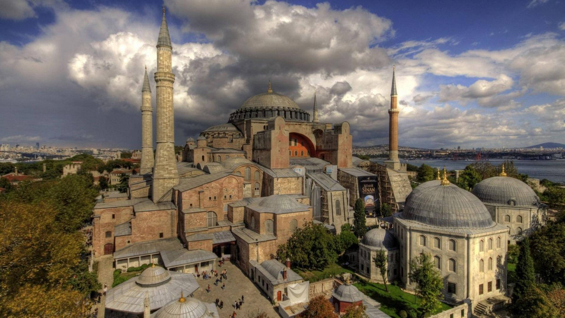 Hagia Sophia, domes, minarets, Full HD Desktop Wallpaper