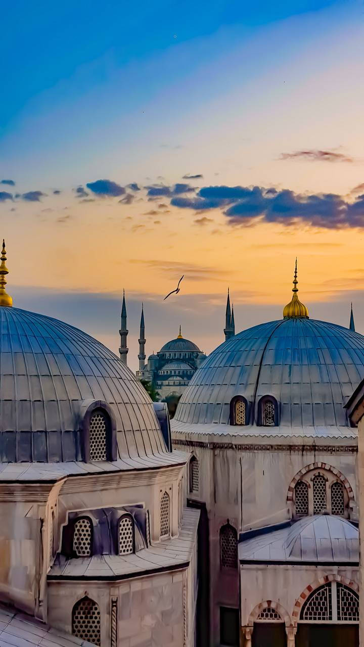 Hagia Sophia, golden domes, minarets, HD Phone Wallpaper