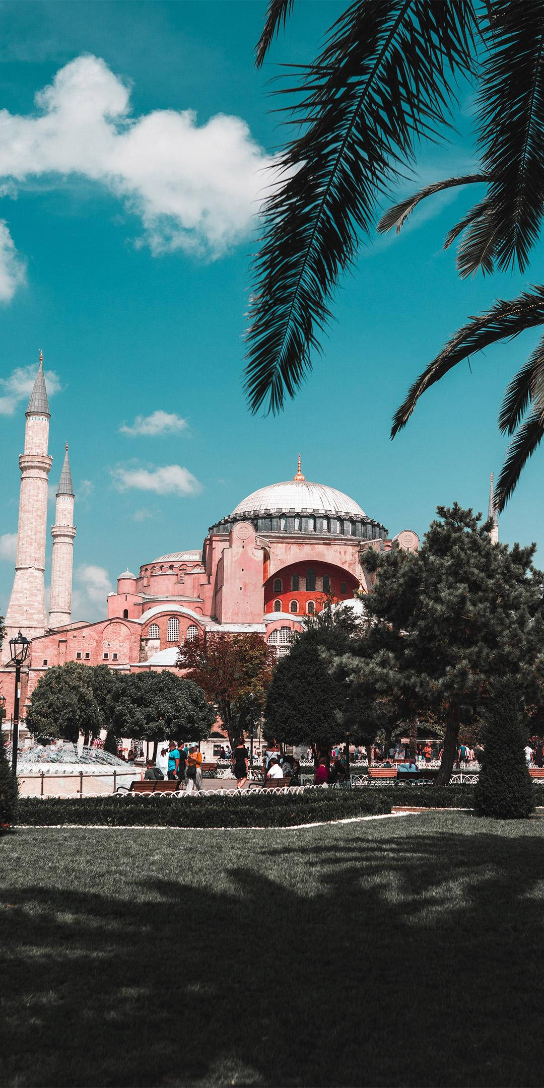 Hagia Sophia, red facade, pink domed mosque, Full HD Phone Wallpaper