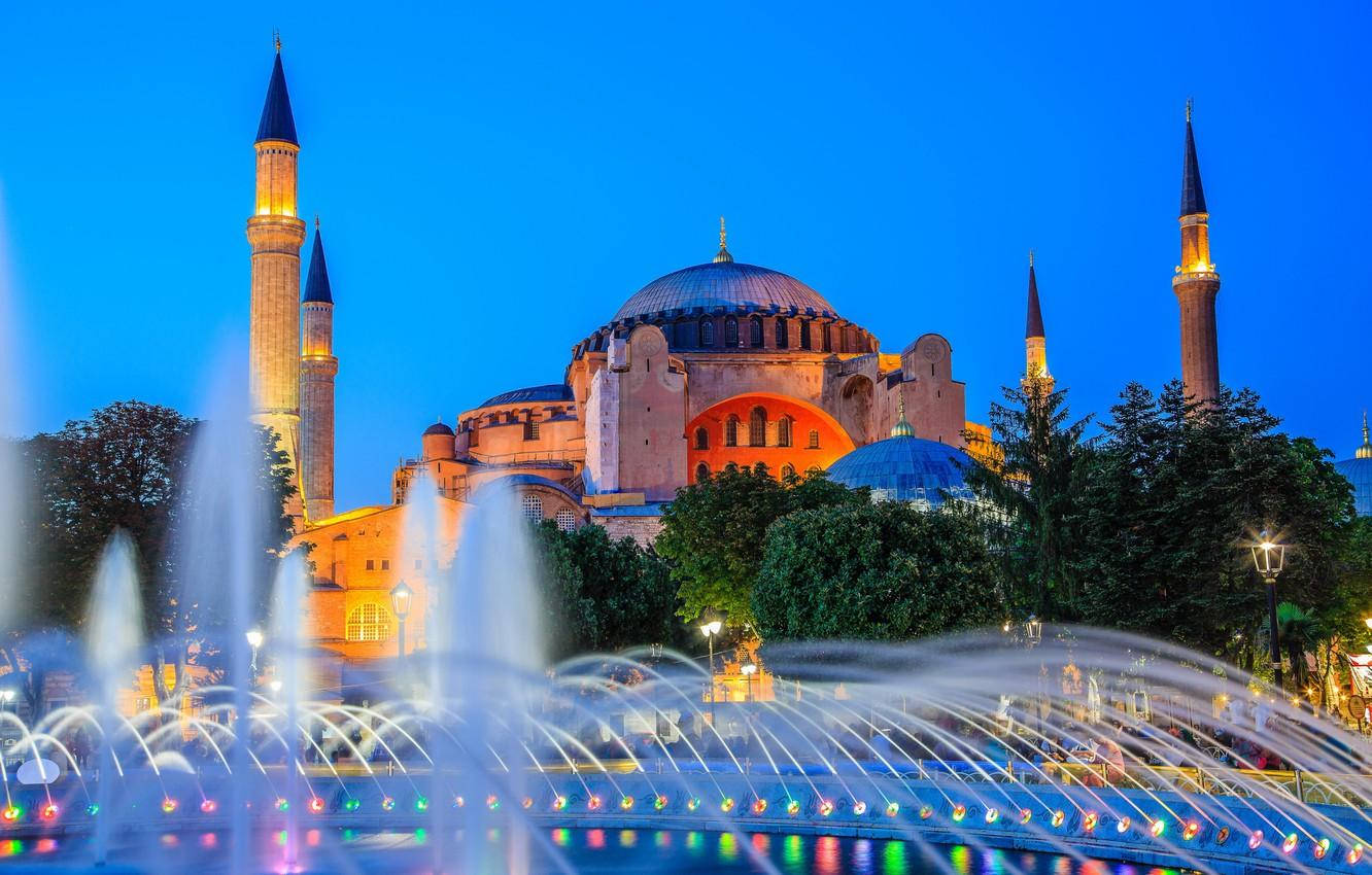 Hagia Sophia, spires, fountain, HD Desktop Wallpaper