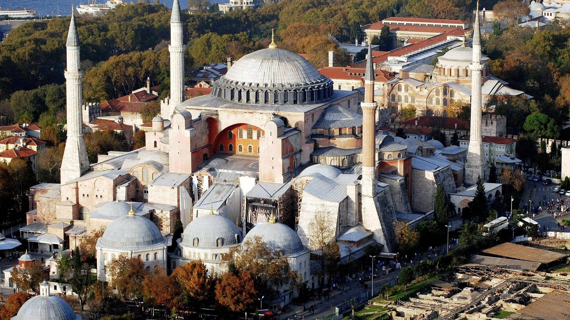 Hagia Sophia, white paint, iconic dome, Full HD Desktop Wallpaper