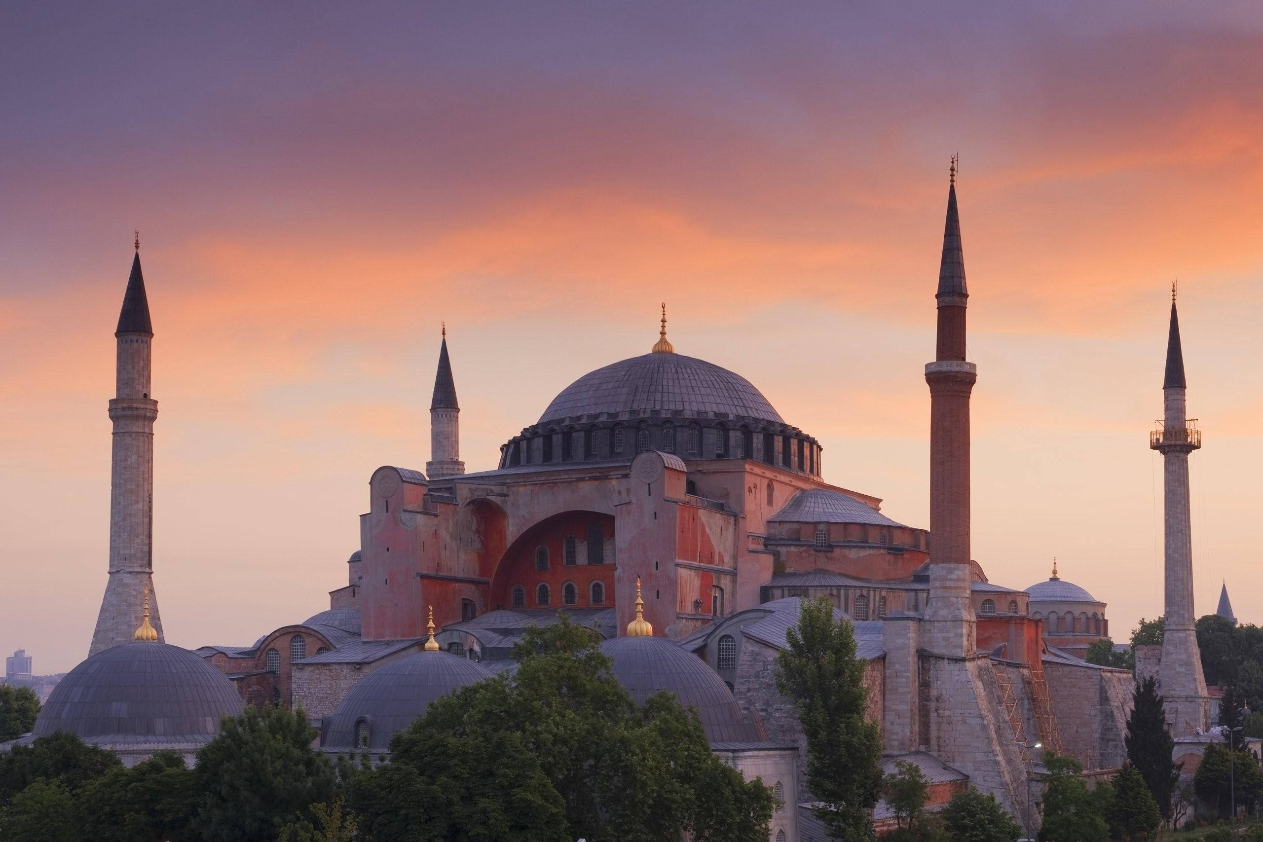 Hagia Sophia, dome, minarets, 2K Desktop Wallpaper