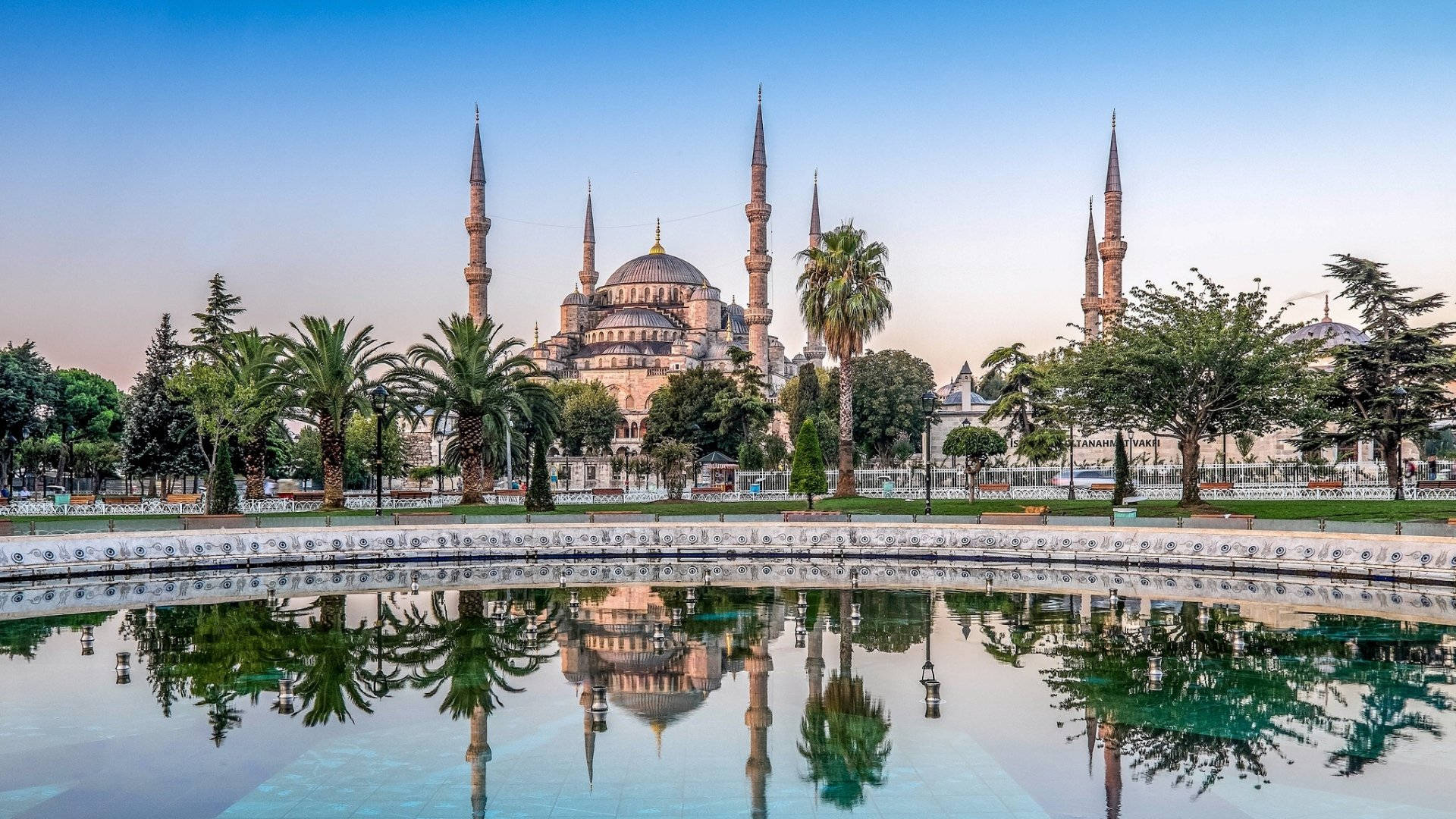 Hagia Sophia, pond, blue-domed, Full HD Desktop Wallpaper