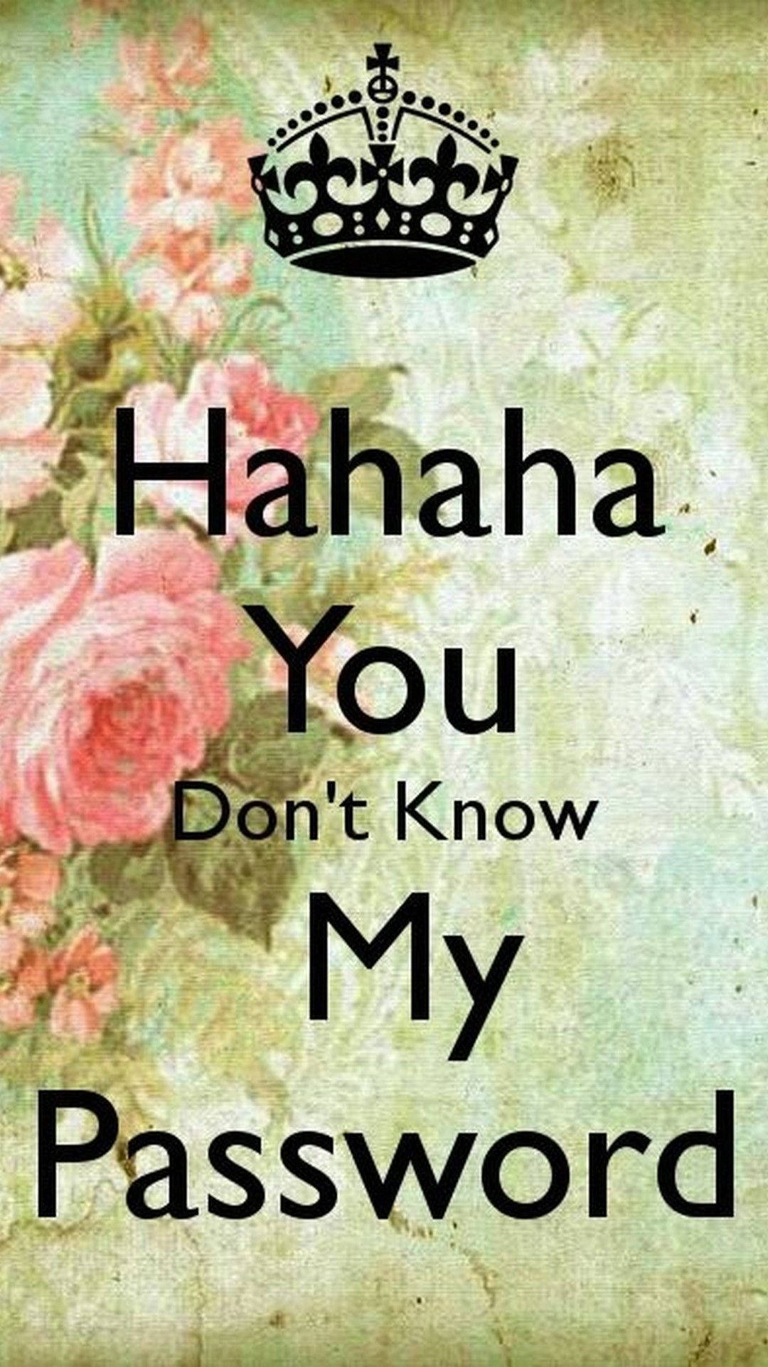 Hahaha You Dont Know My Password, vintage floral wallpaper, black crown, Full HD Phone Wallpaper