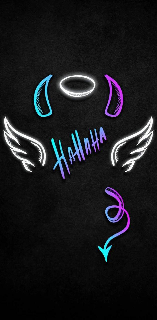 angel wings, Neon glowing angel, devil symbols, HD Phone Wallpaper