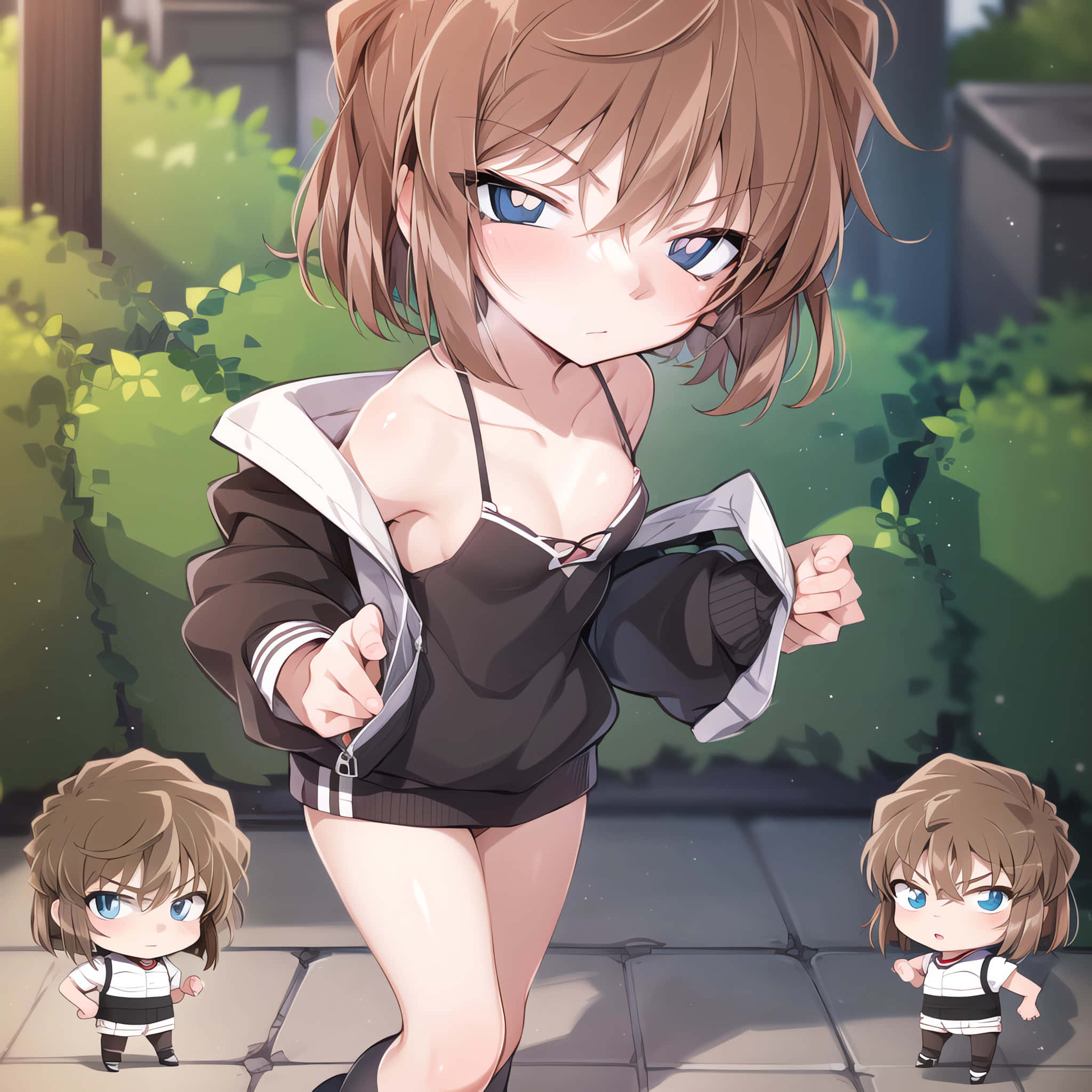 Haibara Ai, garden, chibi versions of herself, Full HD Desktop Wallpaper