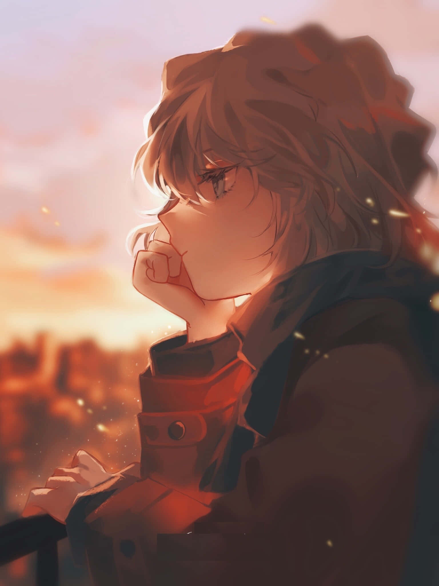 Haibara Ai, brown hair, glowing sunset, Full HD Phone Wallpaper
