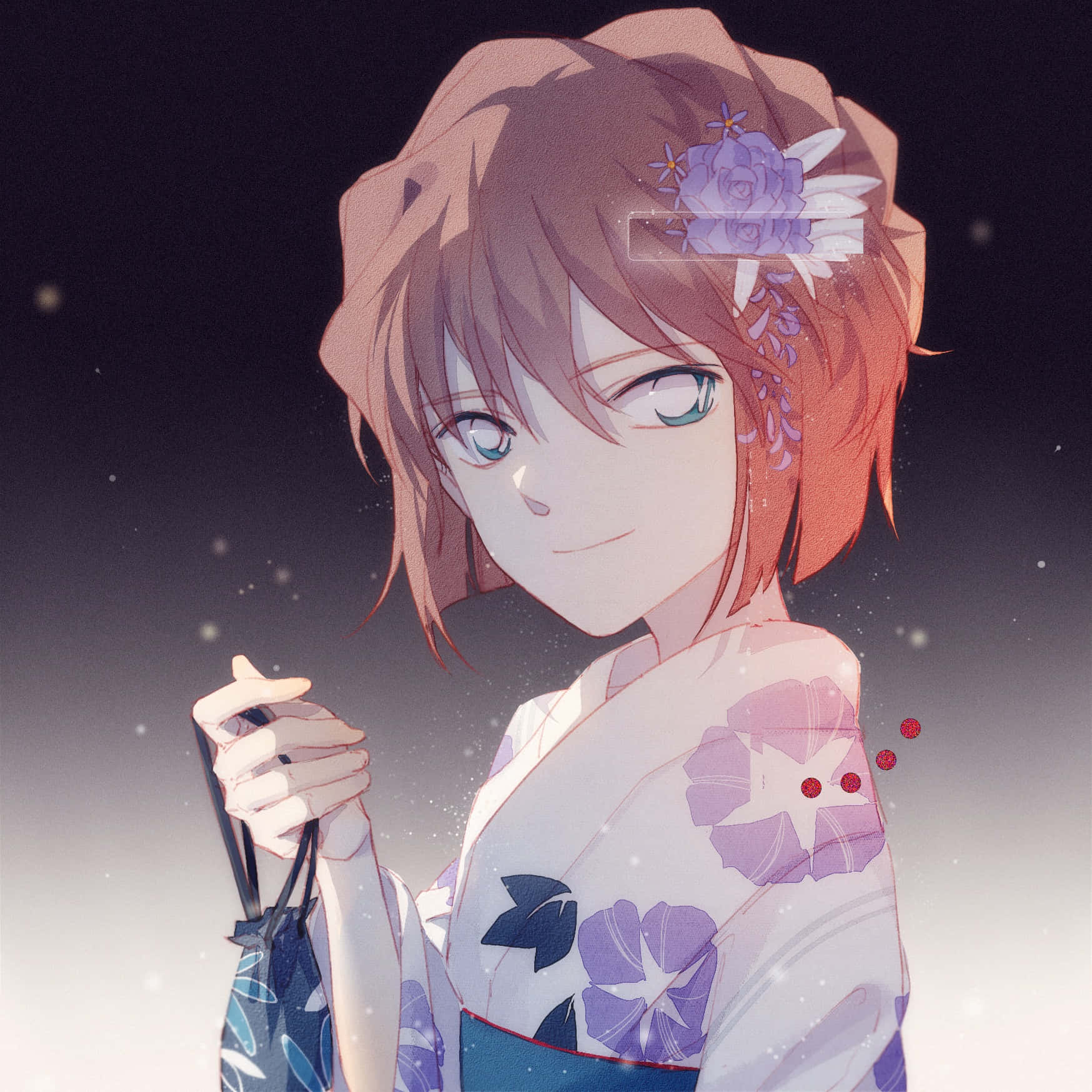 Haibara Ai, floral kimono, starry night sky, HD Desktop Wallpaper