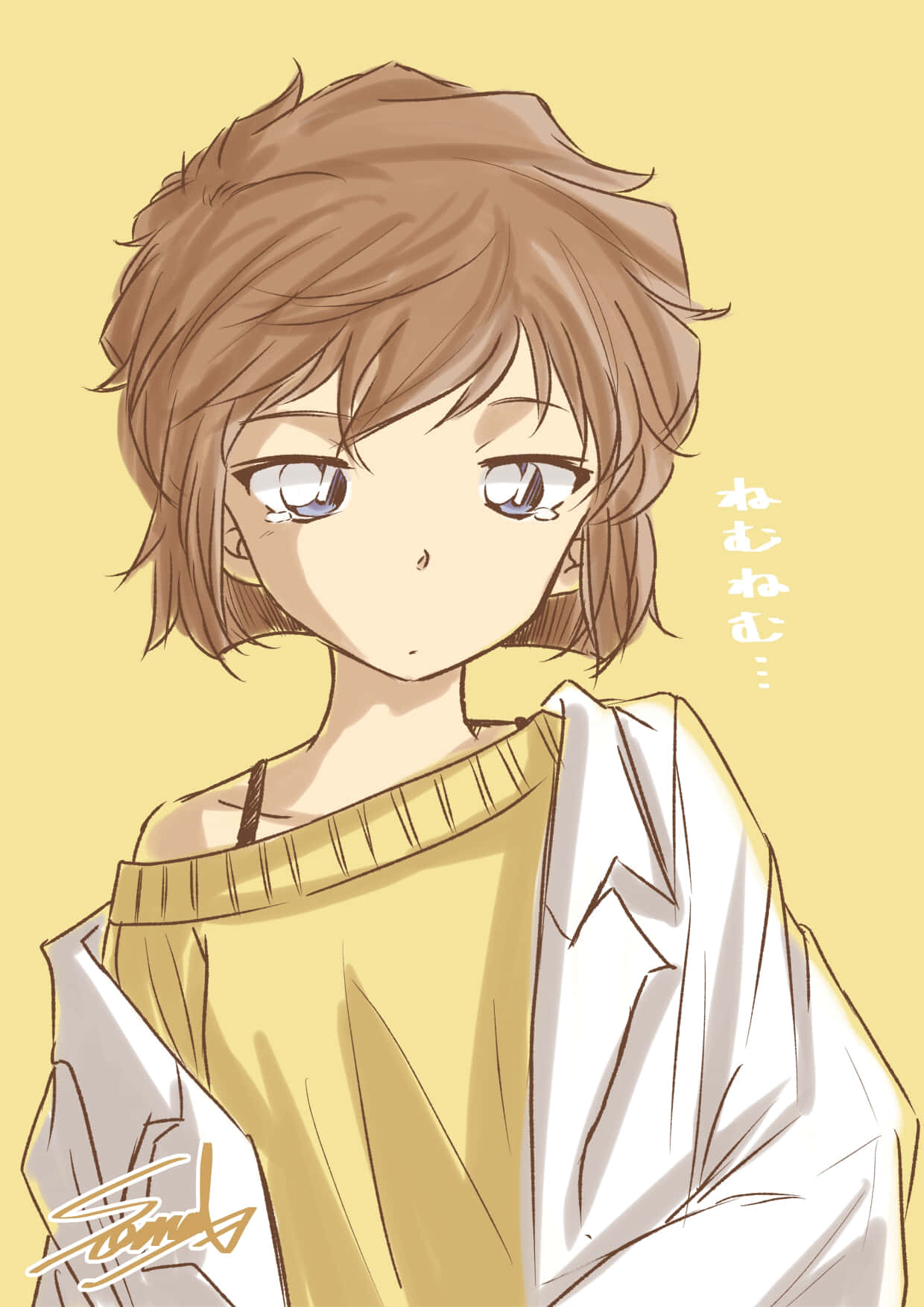 Haibara Ai, yellow sweater, white shirt, HD Phone Wallpaper