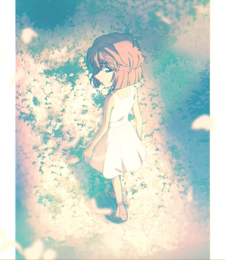 Haibara Ai, white dress, dreamy field, SD Phone Wallpaper