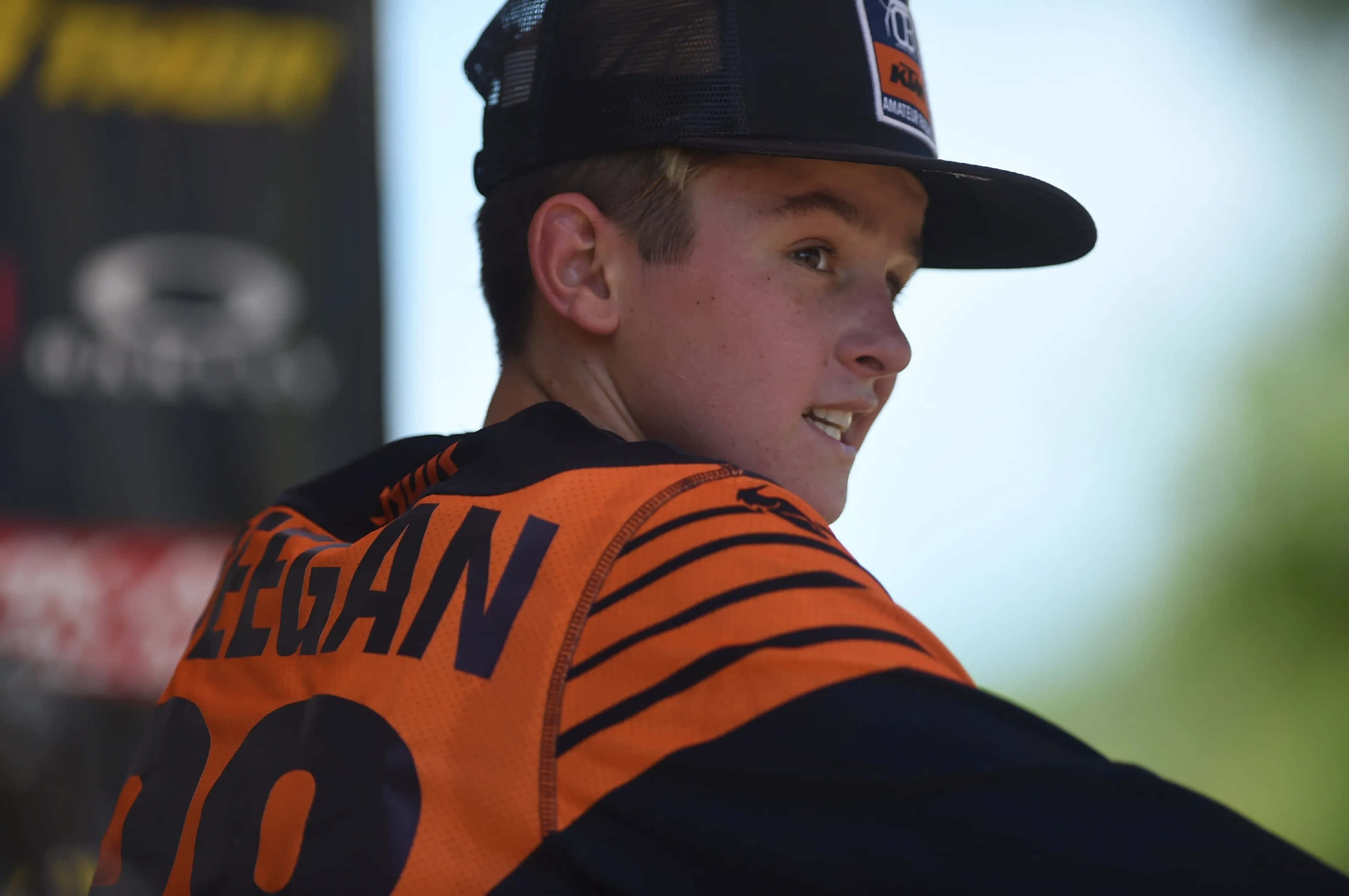 Haiden Deegan, orange and black jersey, motocross rider, 2K Desktop Wallpaper