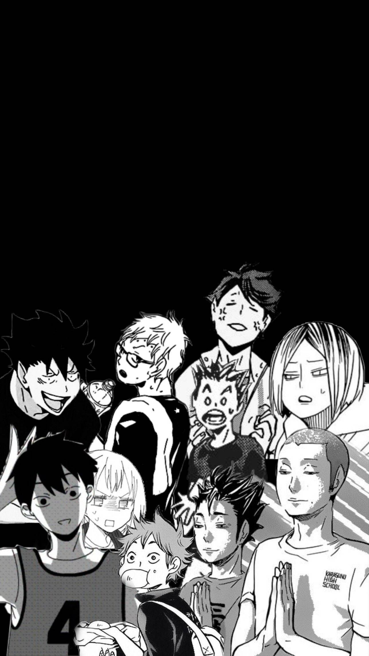 black and white anime aesthetic, manga-style, group portrait, Full HD Phone Wallpaper