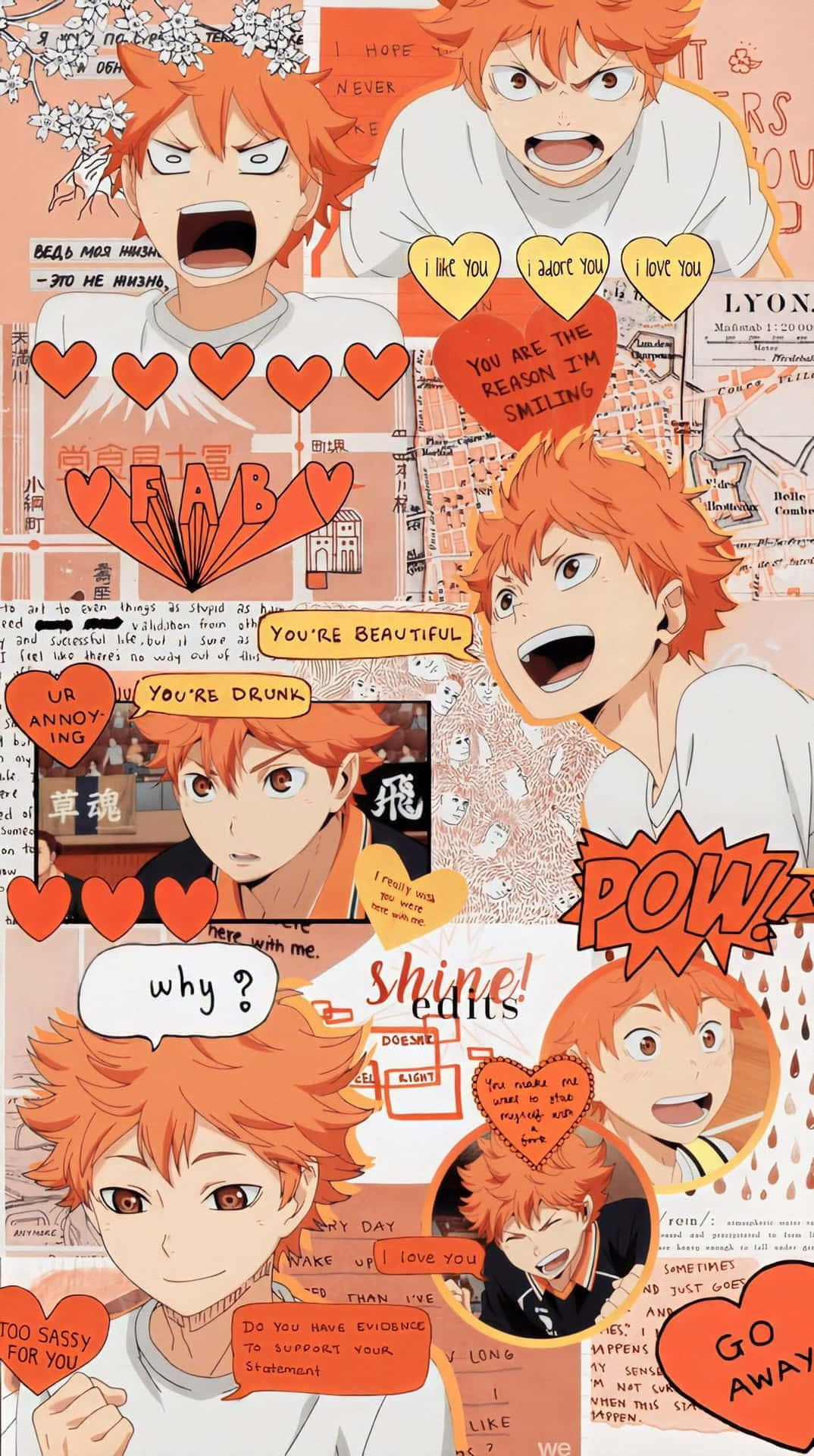 Haikyuu, orange-haired characters, hearts speech bubbles, Full HD Phone Wallpaper