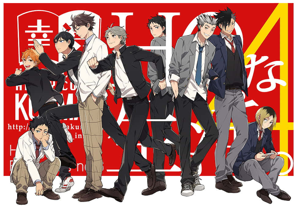 Haikyuu Anime, magazine cover, nine male characters, SD Desktop Wallpaper