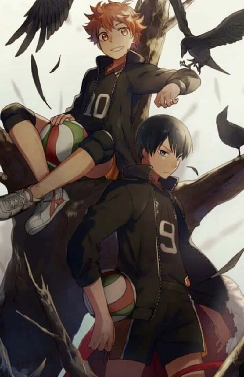 Haikyuu Anime, dark uniforms, gnarled tree branch, SD Phone Wallpaper