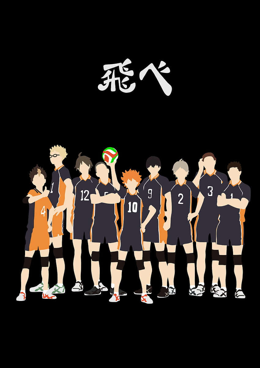 Haikyuu Anime, volleyball team, black background, SD Phone Wallpaper
