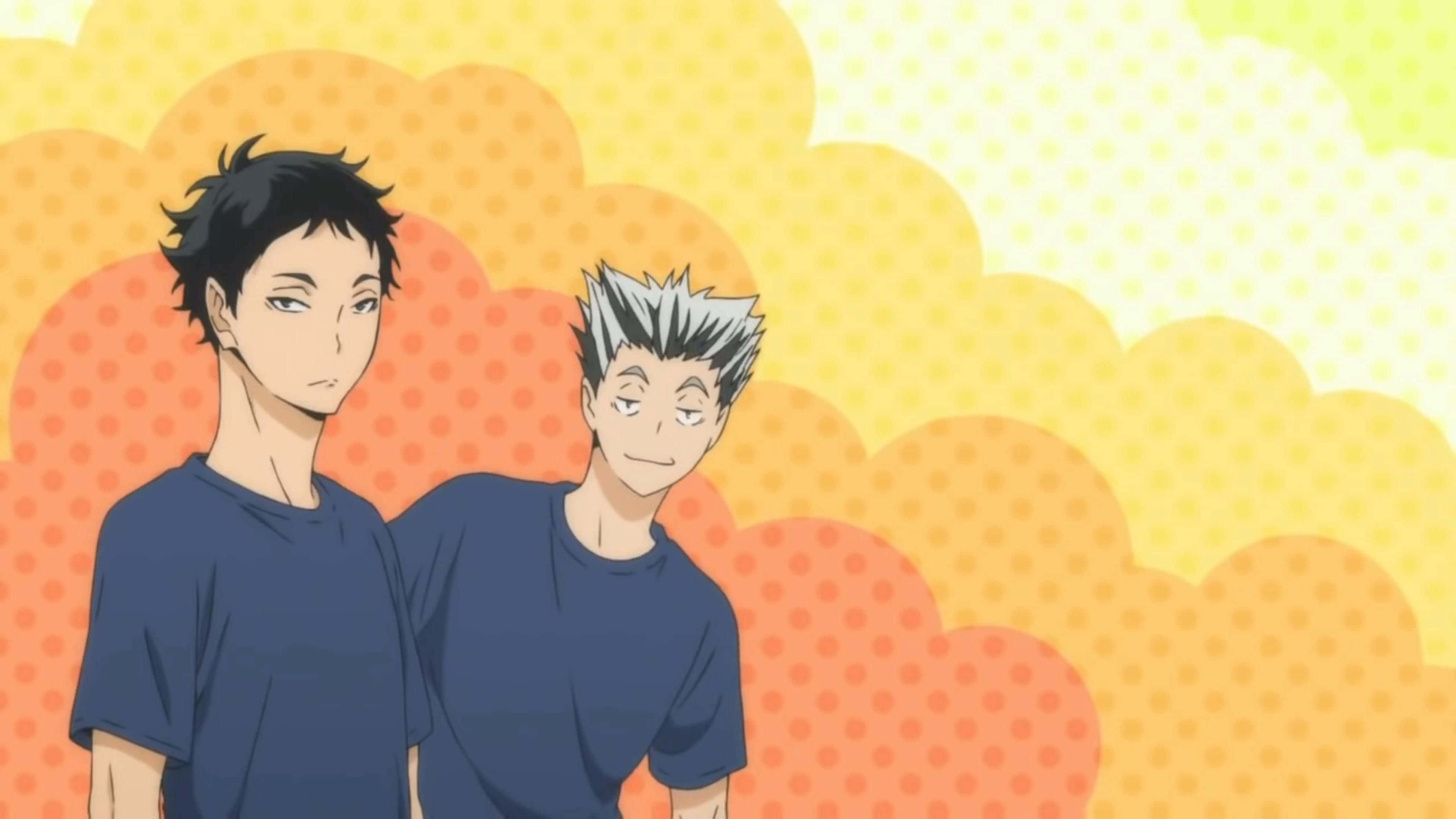 Haikyuu Captains, blue shirts, vibrant orange yellow polka dot background, 4K Desktop Wallpaper